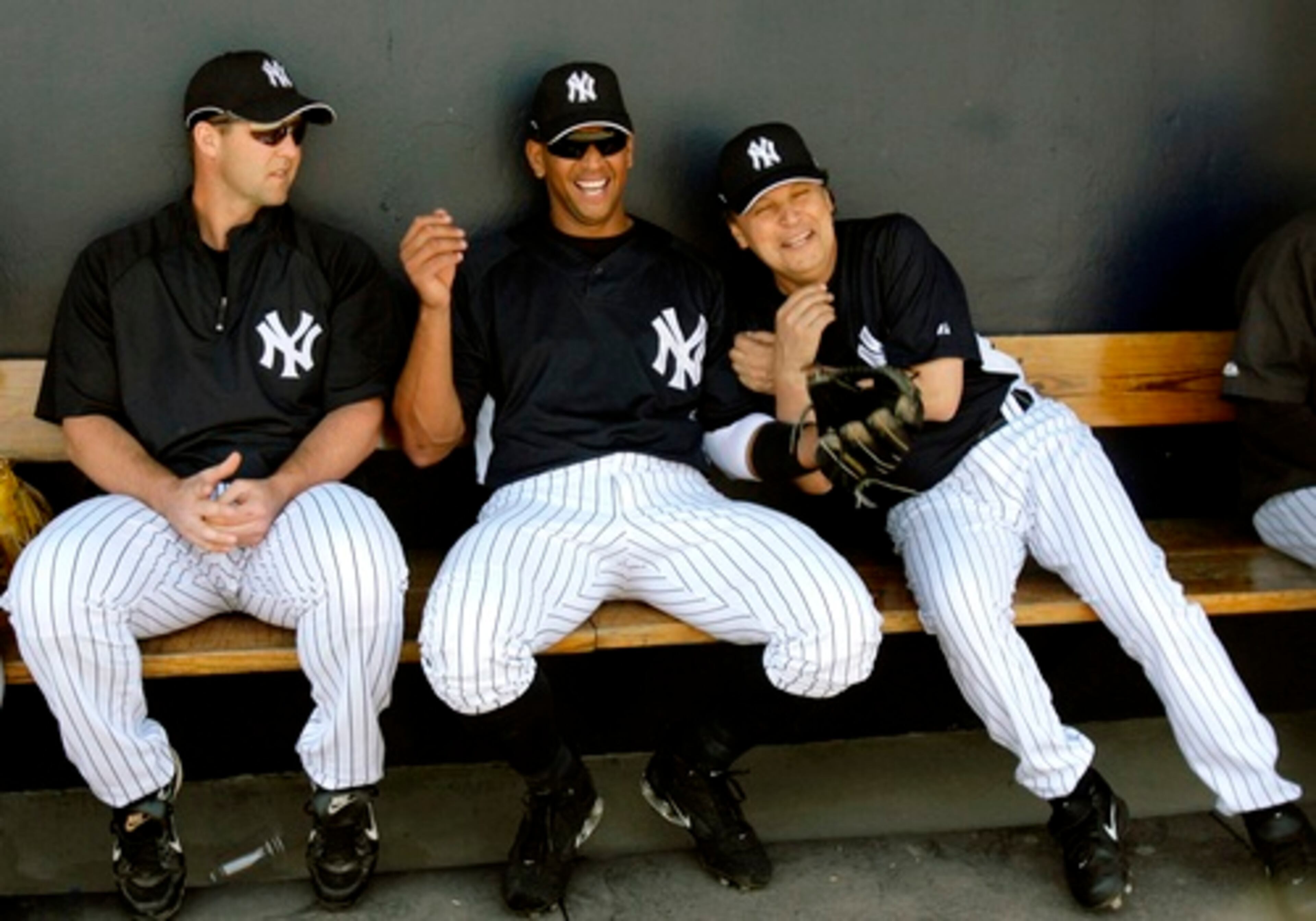 His at-bat might not have turned out as well as he had hoped, but Crystal still had his sense of humor, making third baseman Alex Rodriguez crack up. Center fielder Jason Lane was a tougher audience.