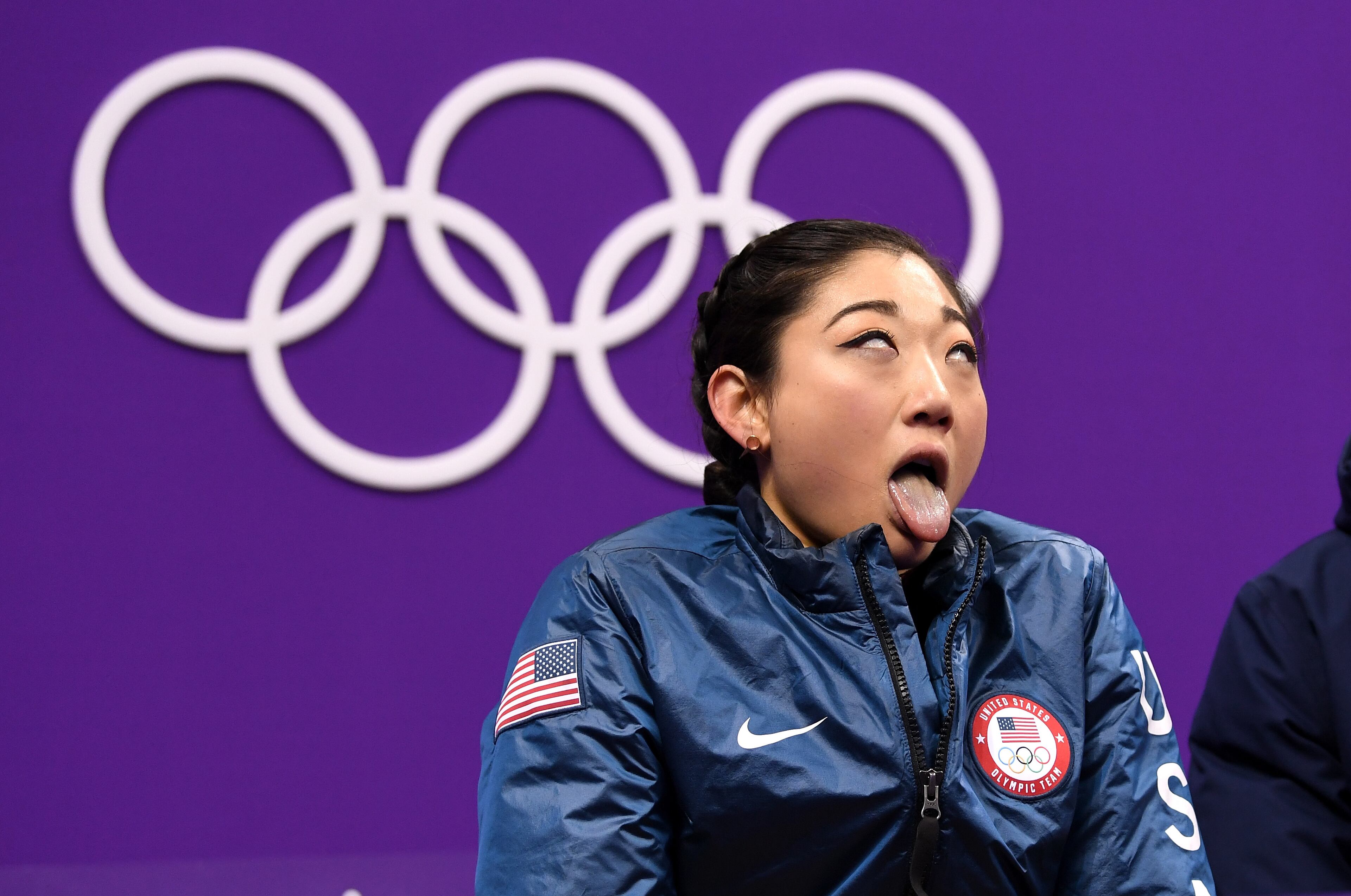GANGNEUNG, SOUTH KOREA - FEBRUARY 21: Mirai Nagasu of the United States reacts after competing during the Ladies Single Skating Short Program on day twelve of the PyeongChang 2018 Winter Olympic Games at Gangneung Ice Arena on February 21, 2018 in Gangneung, South Korea. (Photo by Harry How/Getty Images)