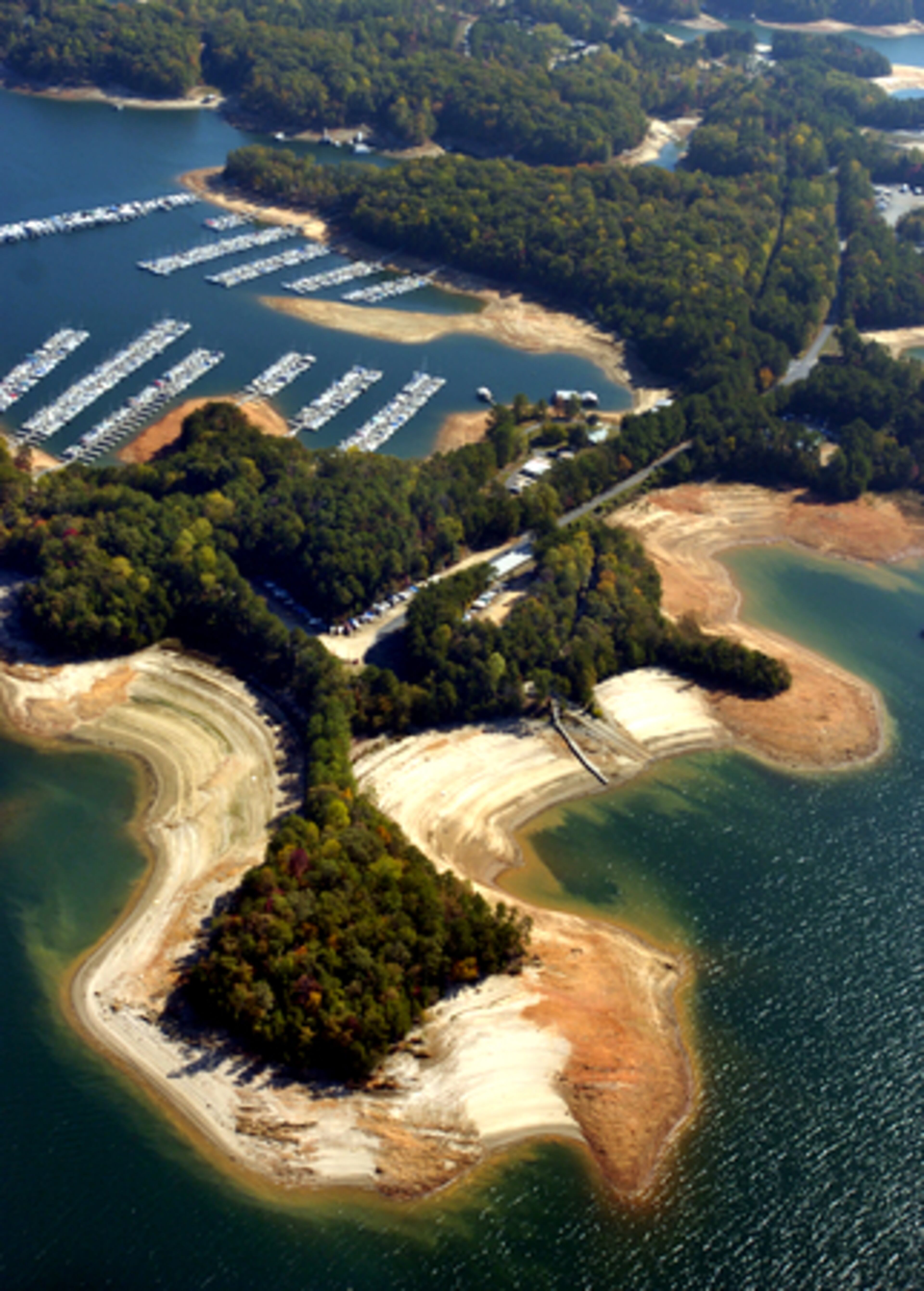 This photo shows the increasing size of Lake Lanier's shoreline. The drought problem is so serious that at the recent University of Georgia homecoming game, 93,000 fans were asked to not flush toilets "if it's yellow" and leave handle-pulling to attendants.