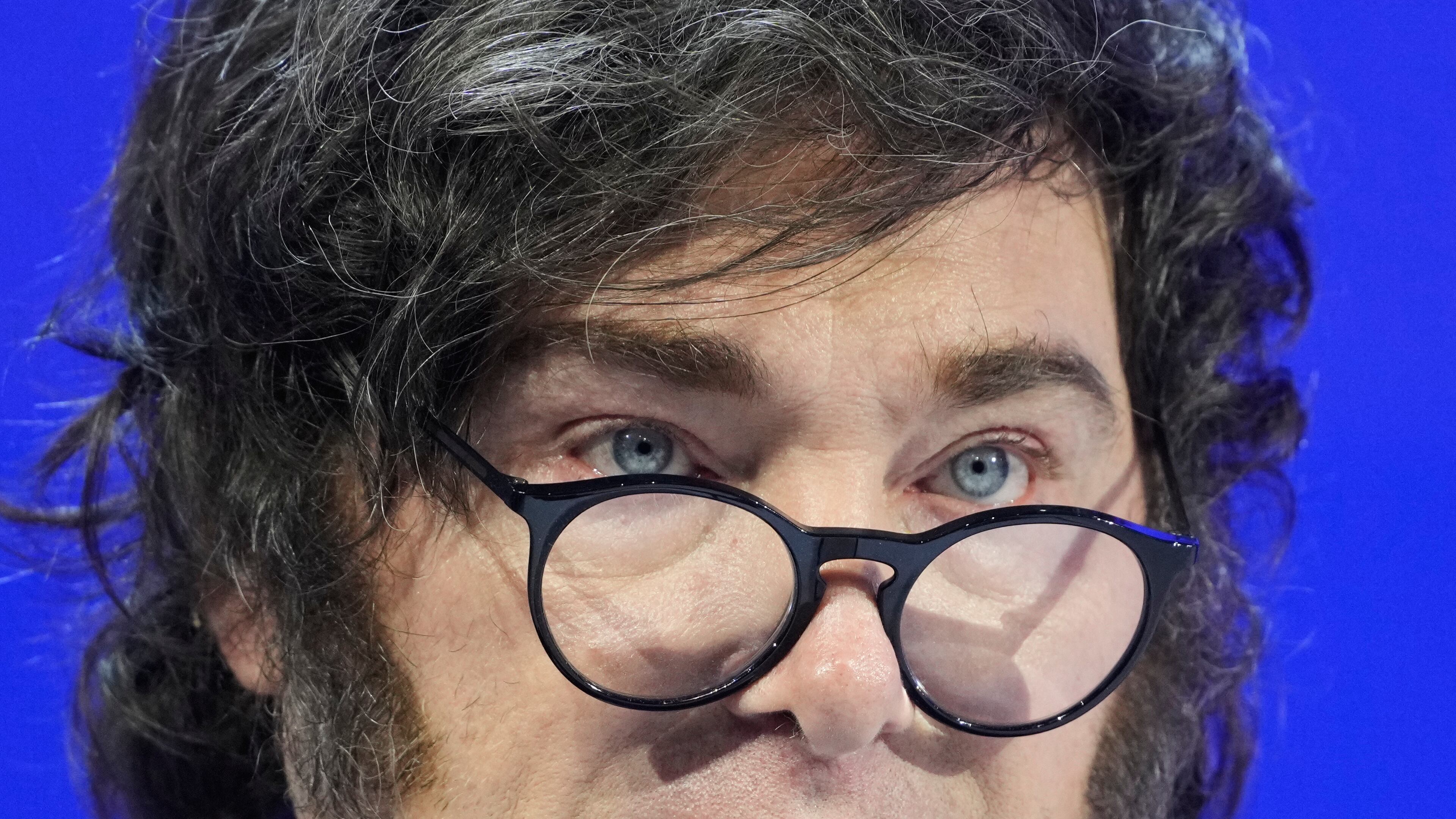 President of Argentina Javier Milei speaks during the Annual Meeting of the World Economic Forum in Davos, Switzerland, Wednesday, Jan. 21, 2026. (AP Photo/Markus Schreiber)