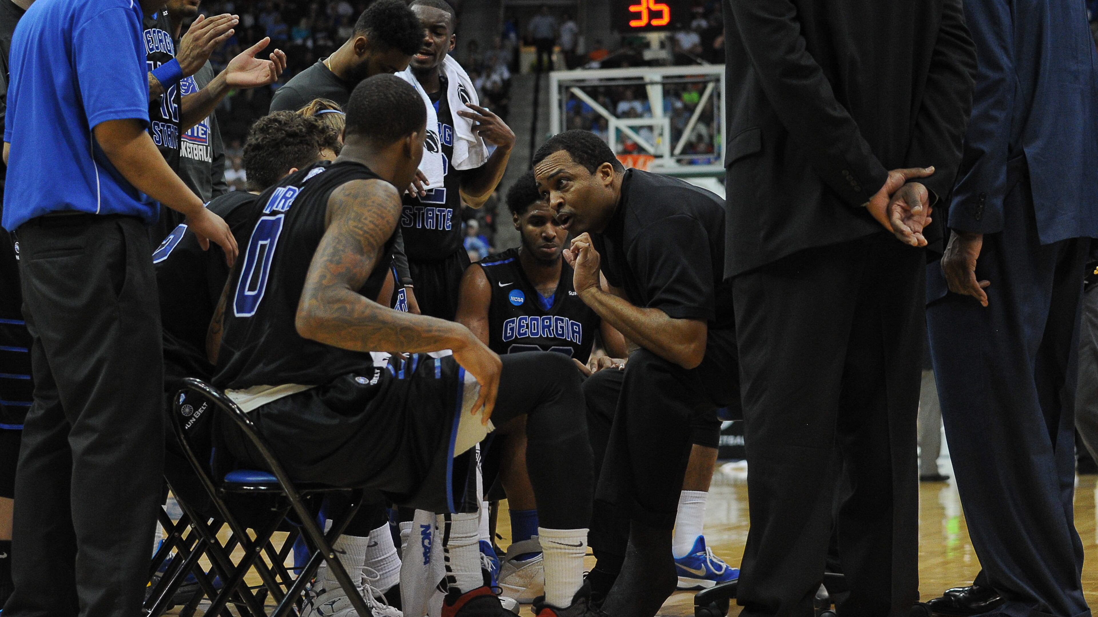 Georgia State Ron Hunter and his chair. (Todd Drexler / Georgia State Athletics)
