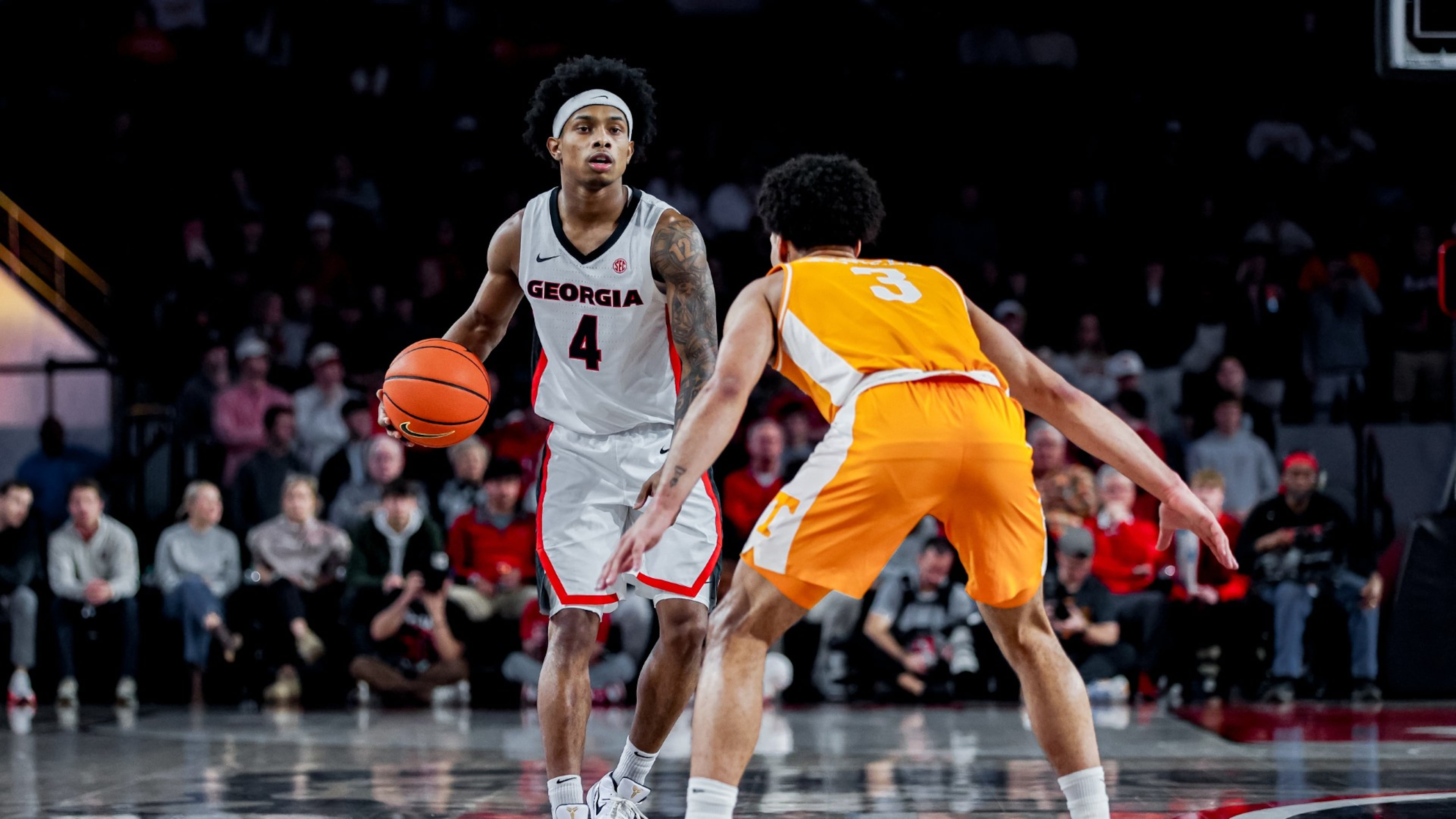 Georgia guard Marcus Millender during Georgia’s game against Tennessee at Stegeman Coliseum in Athens, Ga., on Wednesday, Jan. 28, 2026. (Courtesy of Access Atlanta)
