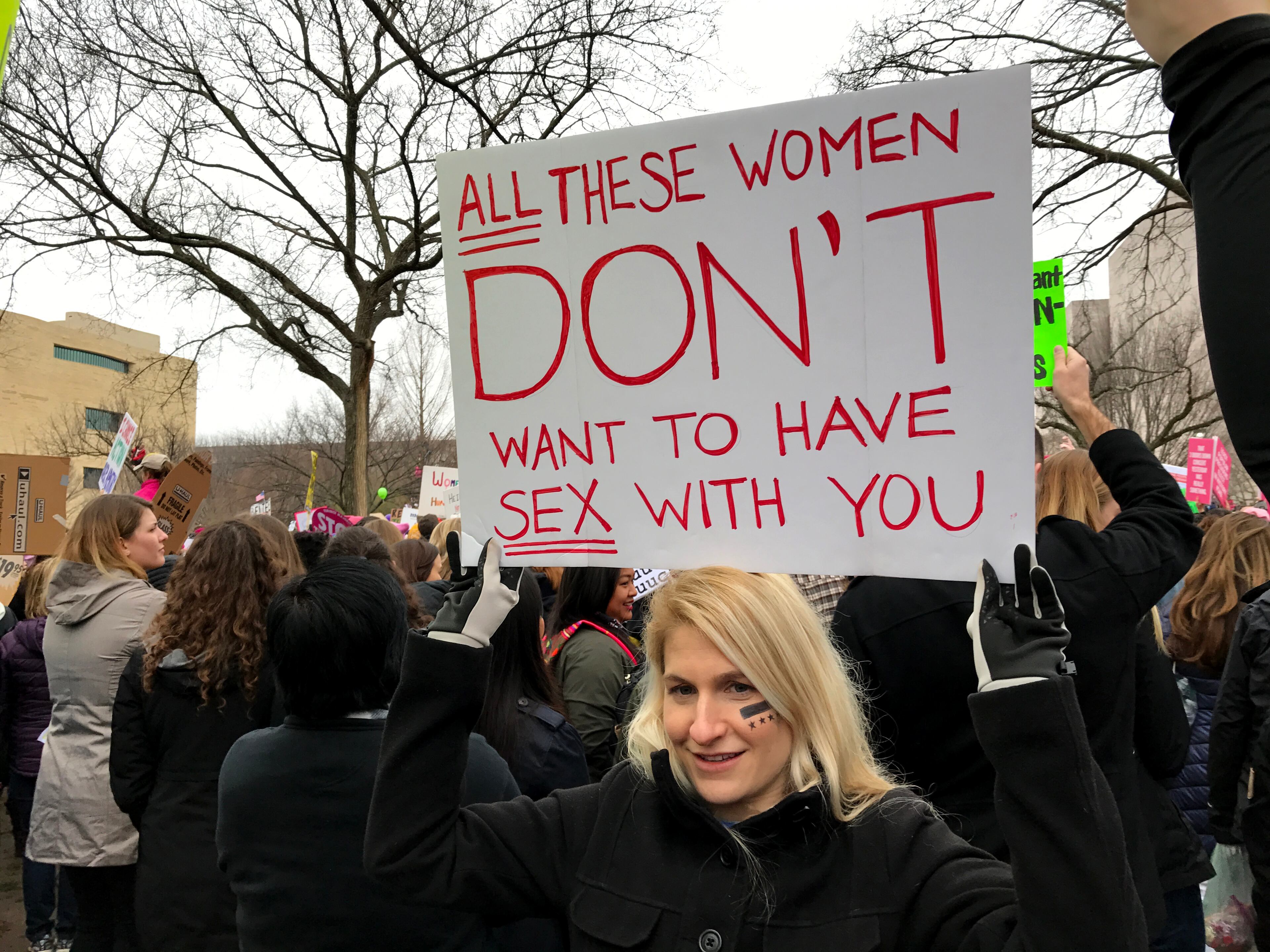 January 21, 2017 Washington D.C. - A participant of the Womenâs March on Washington holds her sign high. RYON HORNE/RHORNE@AJC.COM