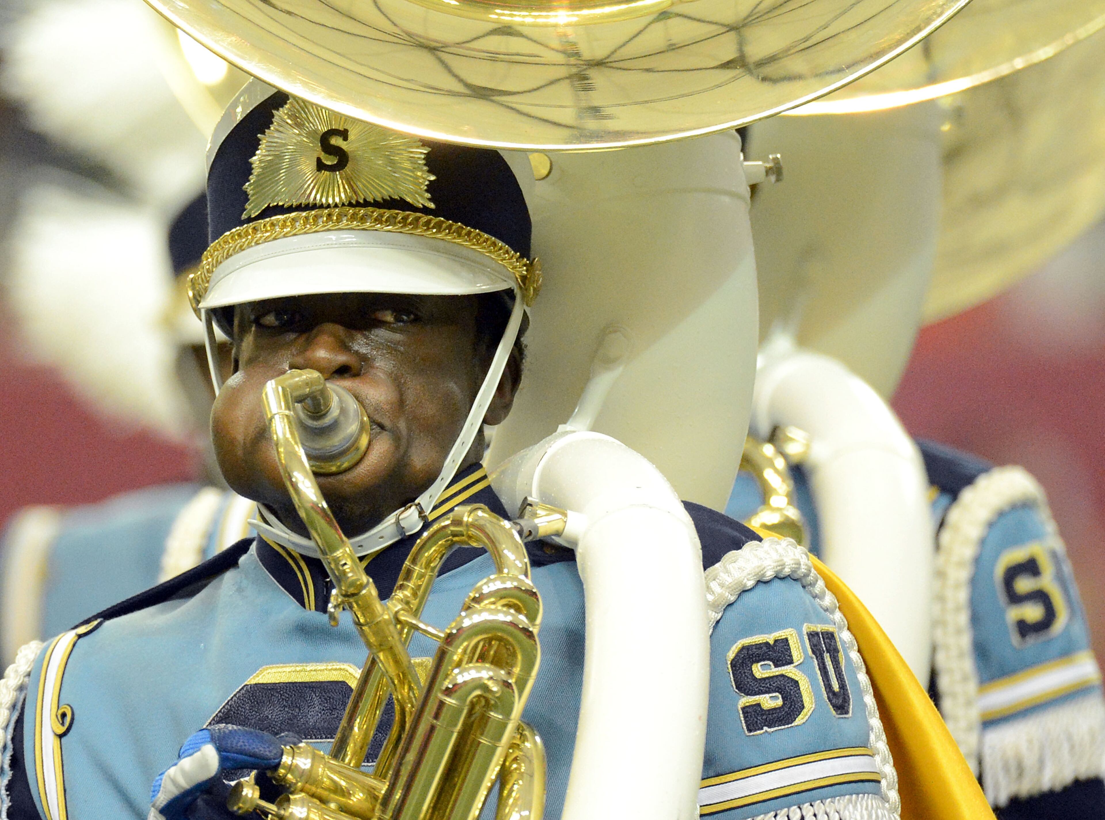 The Southern University marching band performed at halftime of the matchup at the Georgia Dome.