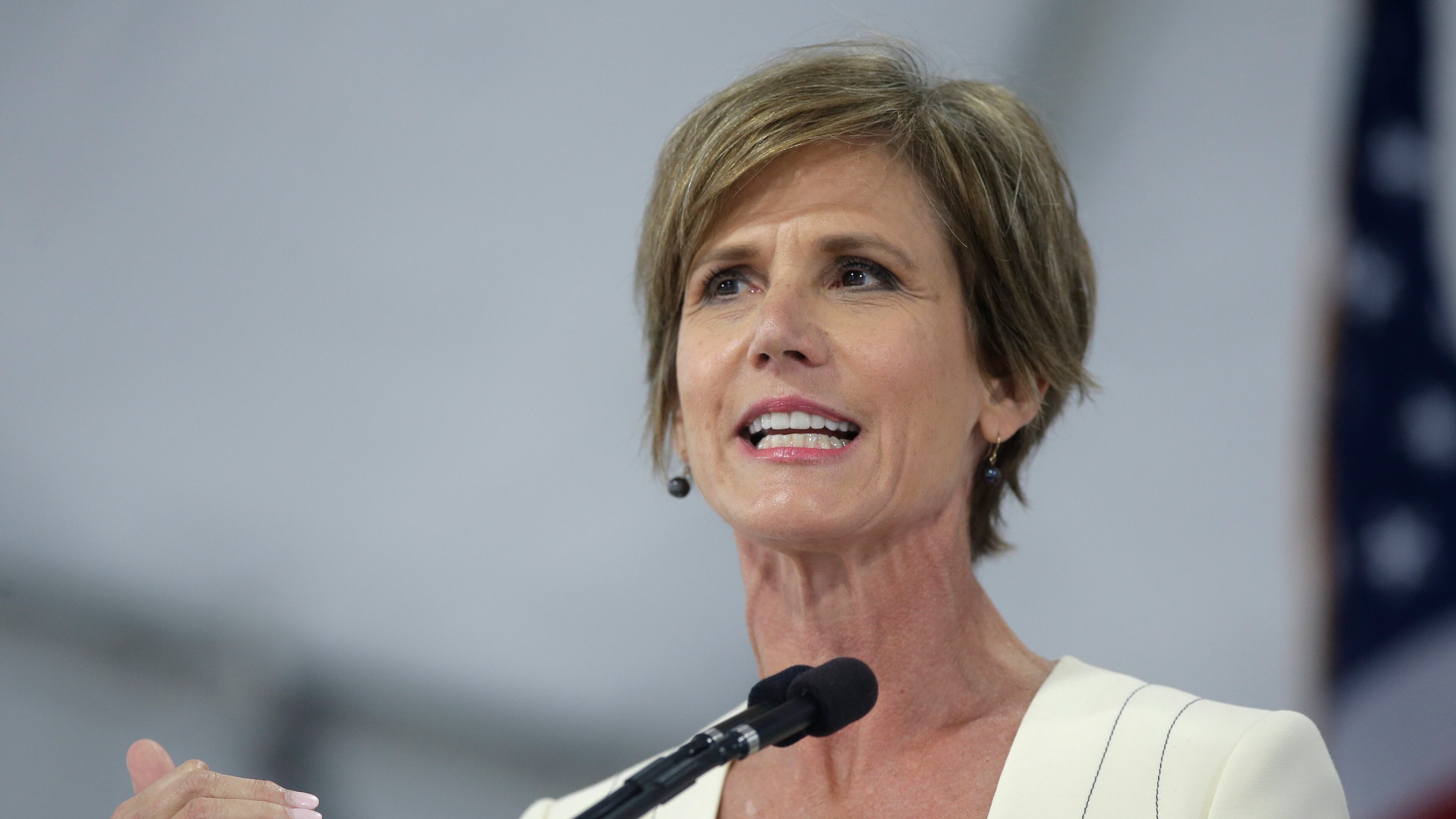 Former U.S. Deputy Attorney General Sally Yates delivers an address at Harvard Law School Class Day 2017, Wednesday, May 24, 2017, at Harvard University, in Cambridge, Mass. (AP Photo/Steven Senne)