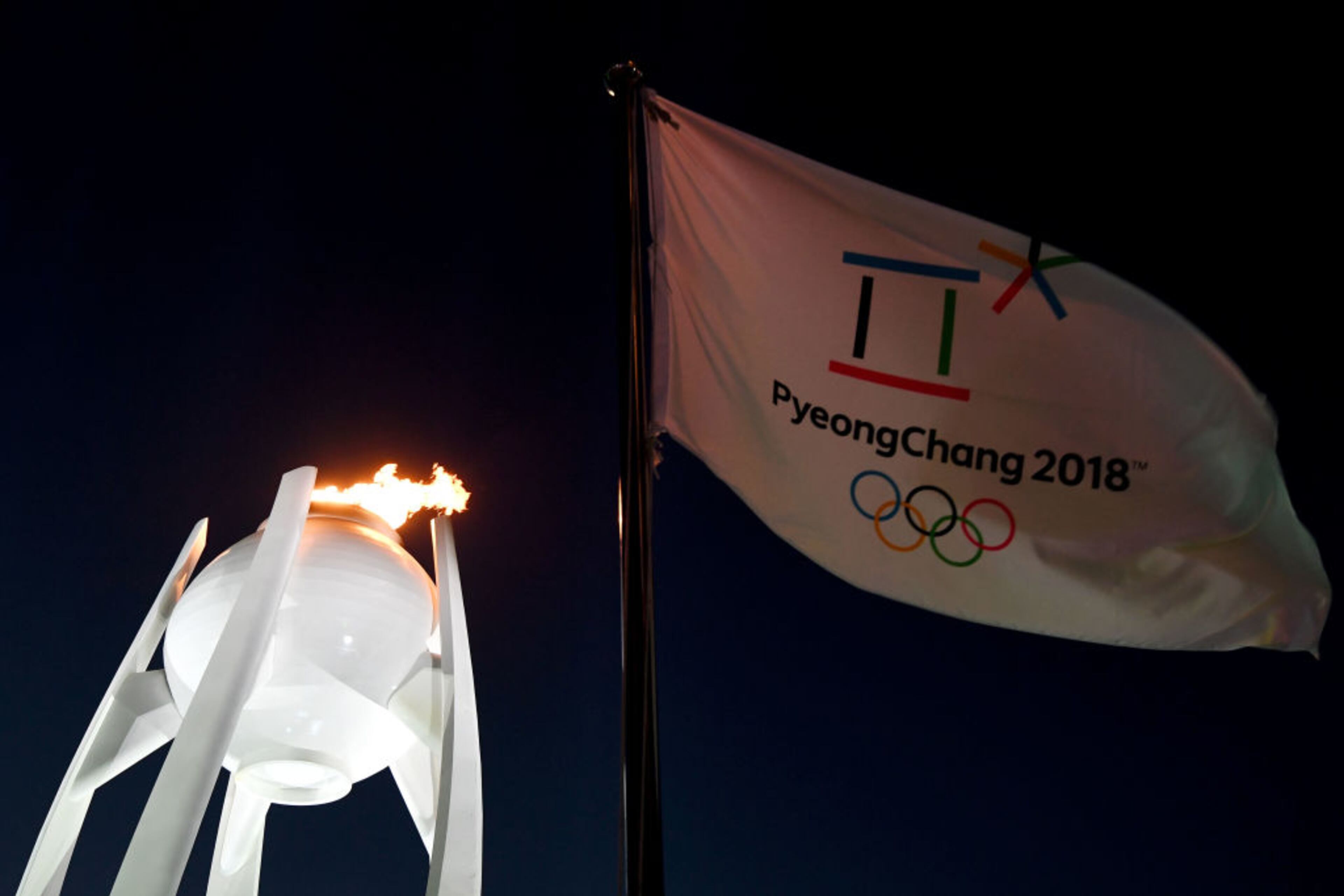 PYEONGCHANG-GUN, SOUTH KOREA - FEBRUARY 25: The Olympic flame burns prior to the Closing Ceremony of the PyeongChang 2018 Winter Olympic Games at PyeongChang Olympic Stadium on February 25, 2018 in Pyeongchang-gun, South Korea. (Photo by Florien Choblet - Pool/Getty Images)