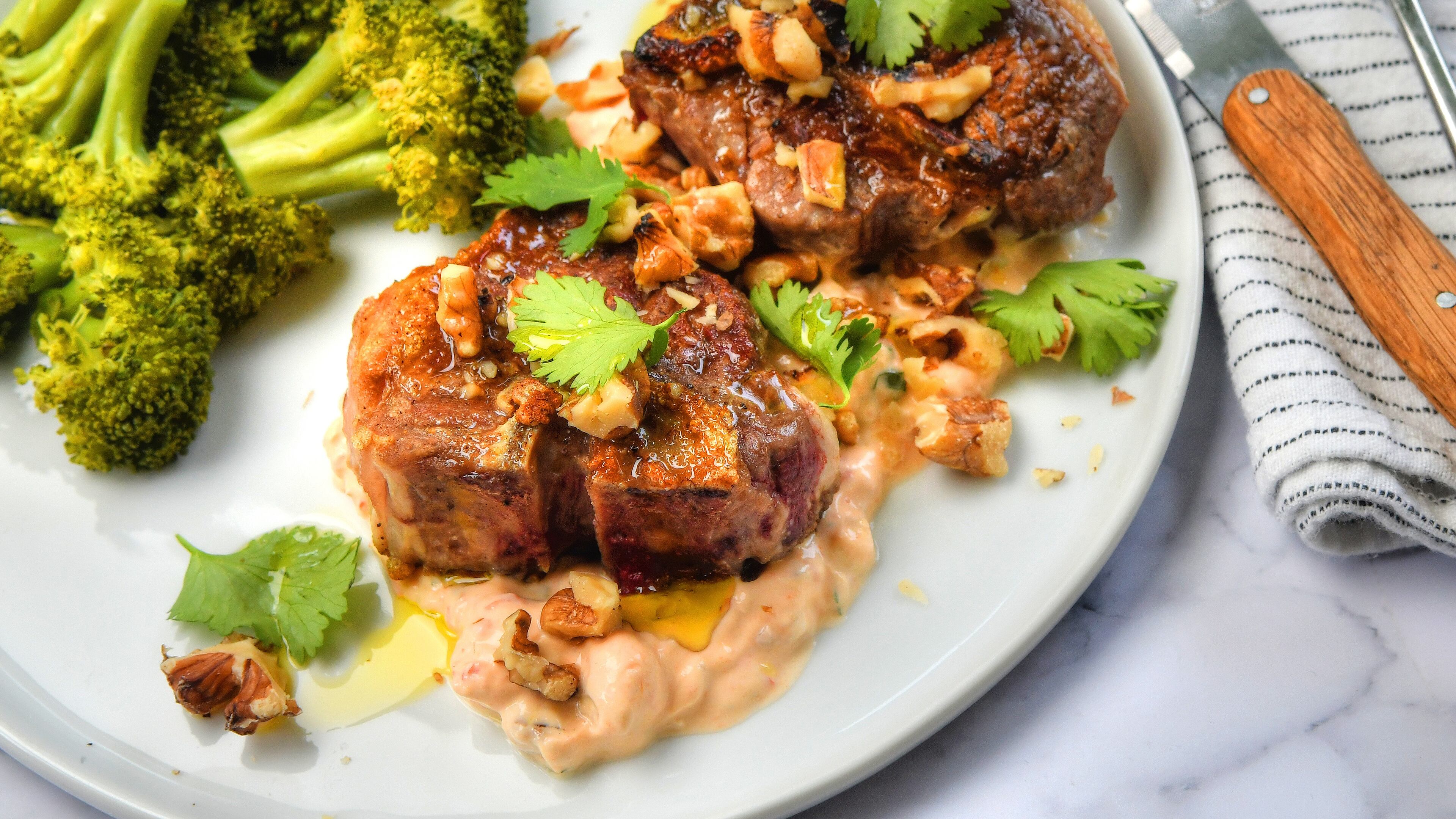 Lamb Chops with Harissa Yogurt. (Chris Hunt for The Atlanta Journal-Constitution)