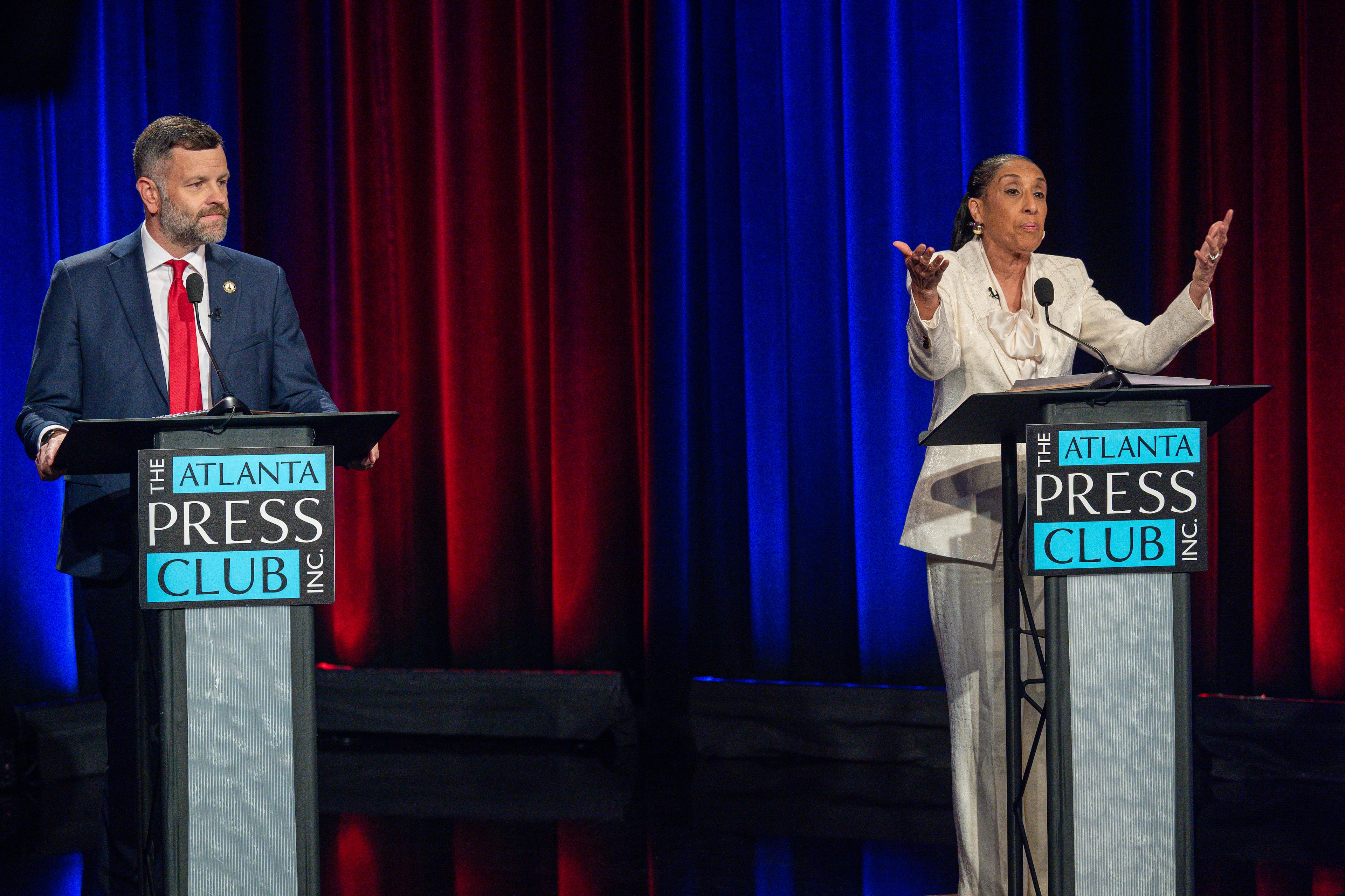 Atlanta Press Club General Election Debates: Candidates for secretary of state (left to right) Tim Fleming (R) and Penny Brown Reynolds (D). Debates were held at GPB. (Pool photos by J Glenn Photography)
