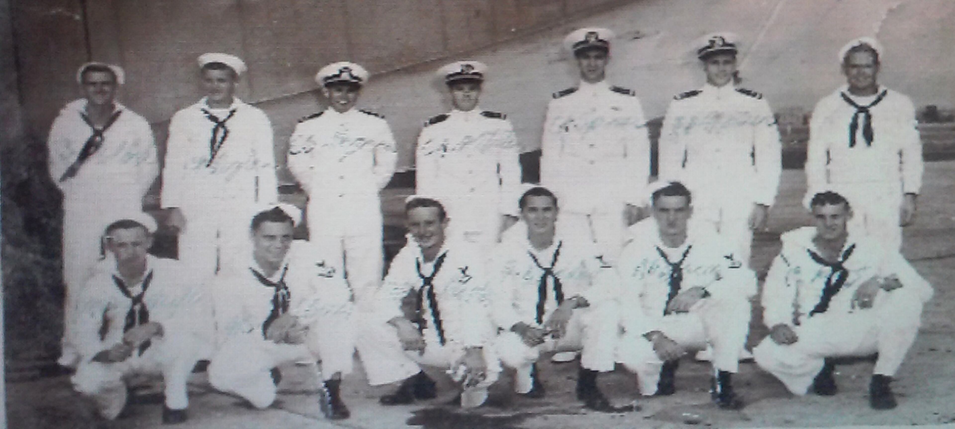 Lt. Clark Slayman (third from left, back row) was skipper of his crew and served as VP-26 in the Pacific flying off carriers. He served at Iwo Jima, and was given a mail sack to return to the ship after the battle. He did not open it but knew it contained film. Mr. Slayman made Volusia Honor Air Flight No. 8 in September 2011, shortly before he died. Photo submitted by his daughter.