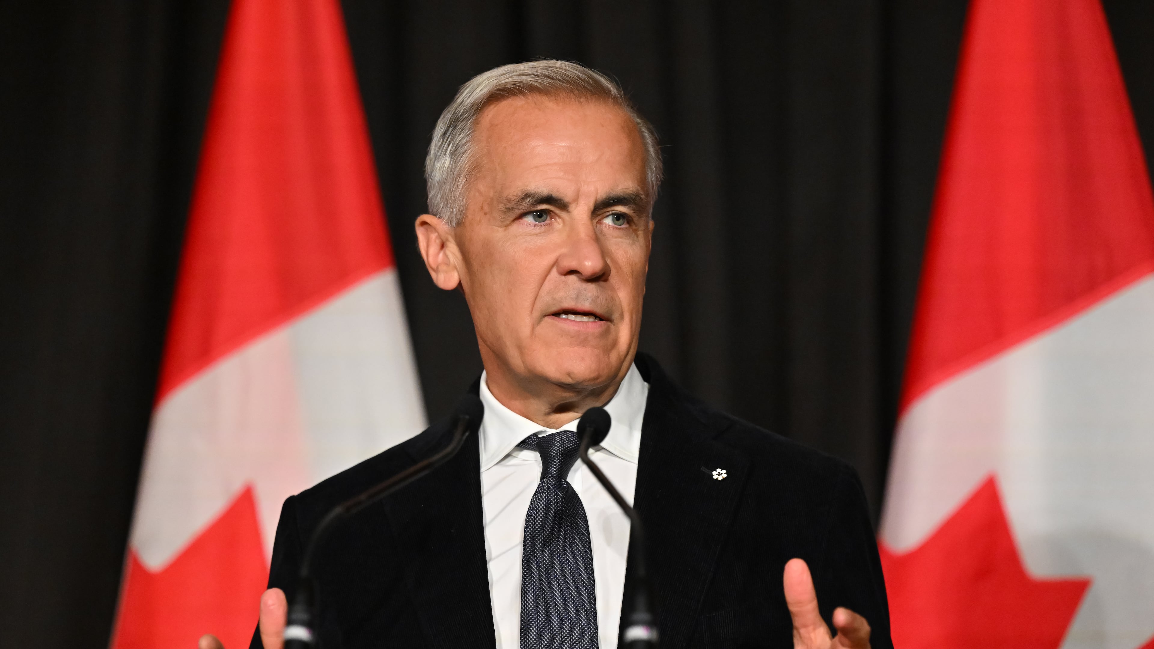 Canadian Prime Minister Mark Carney speaks to Canadian business leaders at the Canada Investment Summit welcome reception in Toronto, Sunday, Sept. 13, 2026. (Jon Blacker/The Canadian Press via AP)