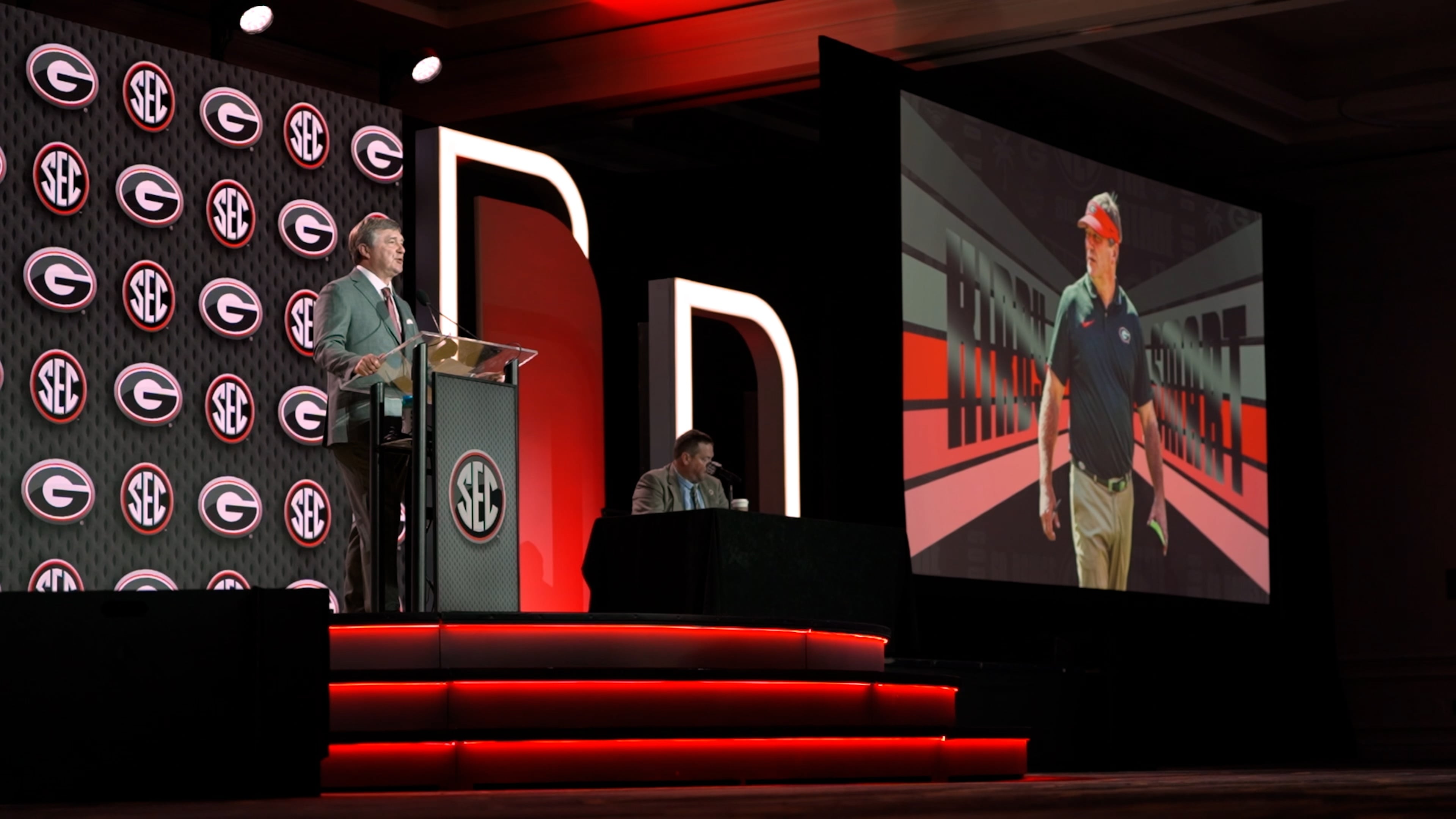 Georgia coach Kirby Smart speaks with the SEC Network at SEC media days in Tampa, Florida. Smart has been a proponent of more stringent rules enforcement on NIL dealings and the "5 for 5" eligibility rule, which are both included in the Protect College Sports Act. (Cody Chaffins/DawgNation)