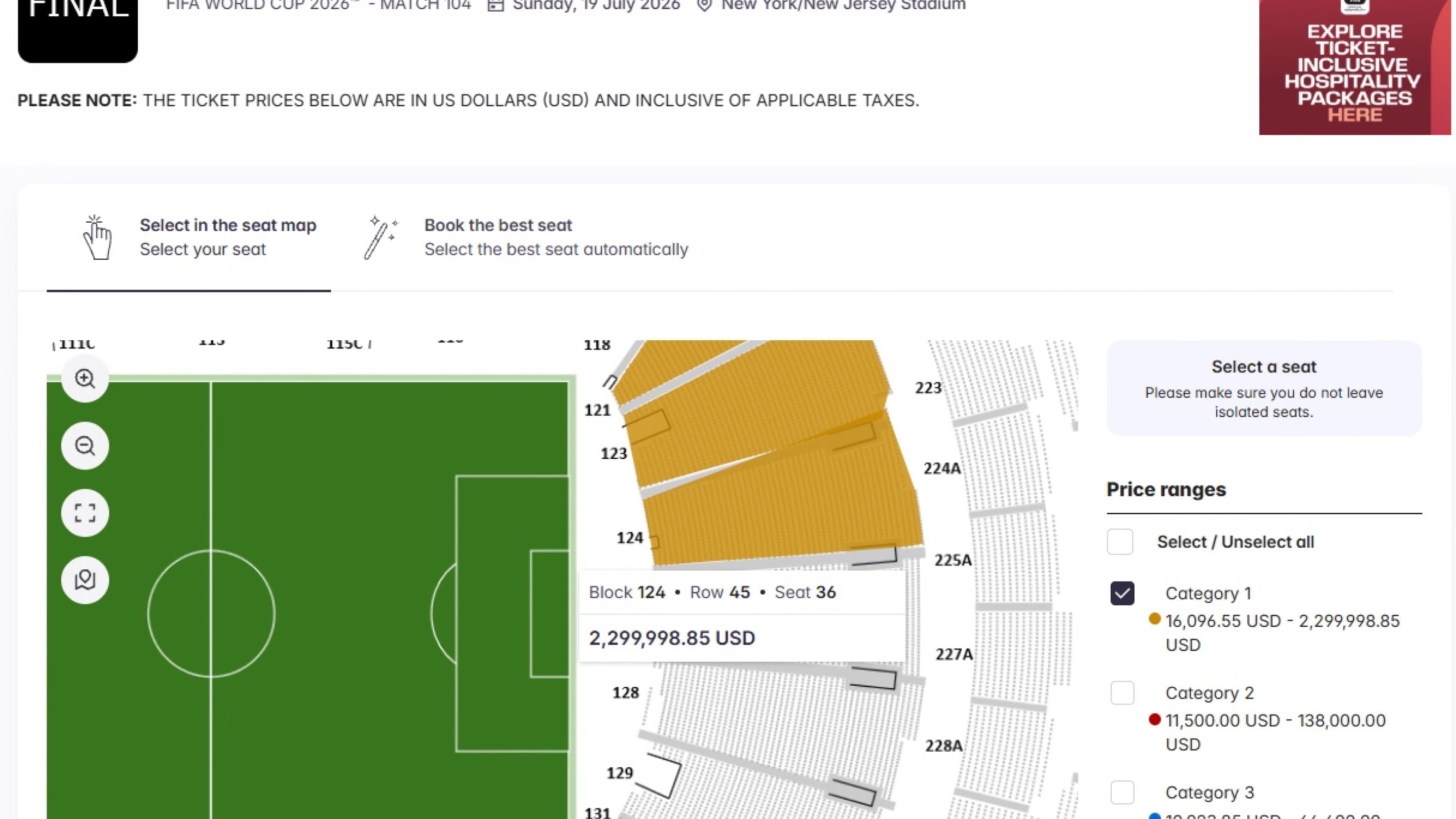 This image from the FIFA Resale/Exchange Marketplace website, Thursday, April 23, 2026, shows the resale asking price for a ticket to the World Cup final soccer match on Sunday, July 26, 2026. (FIFA via AP)