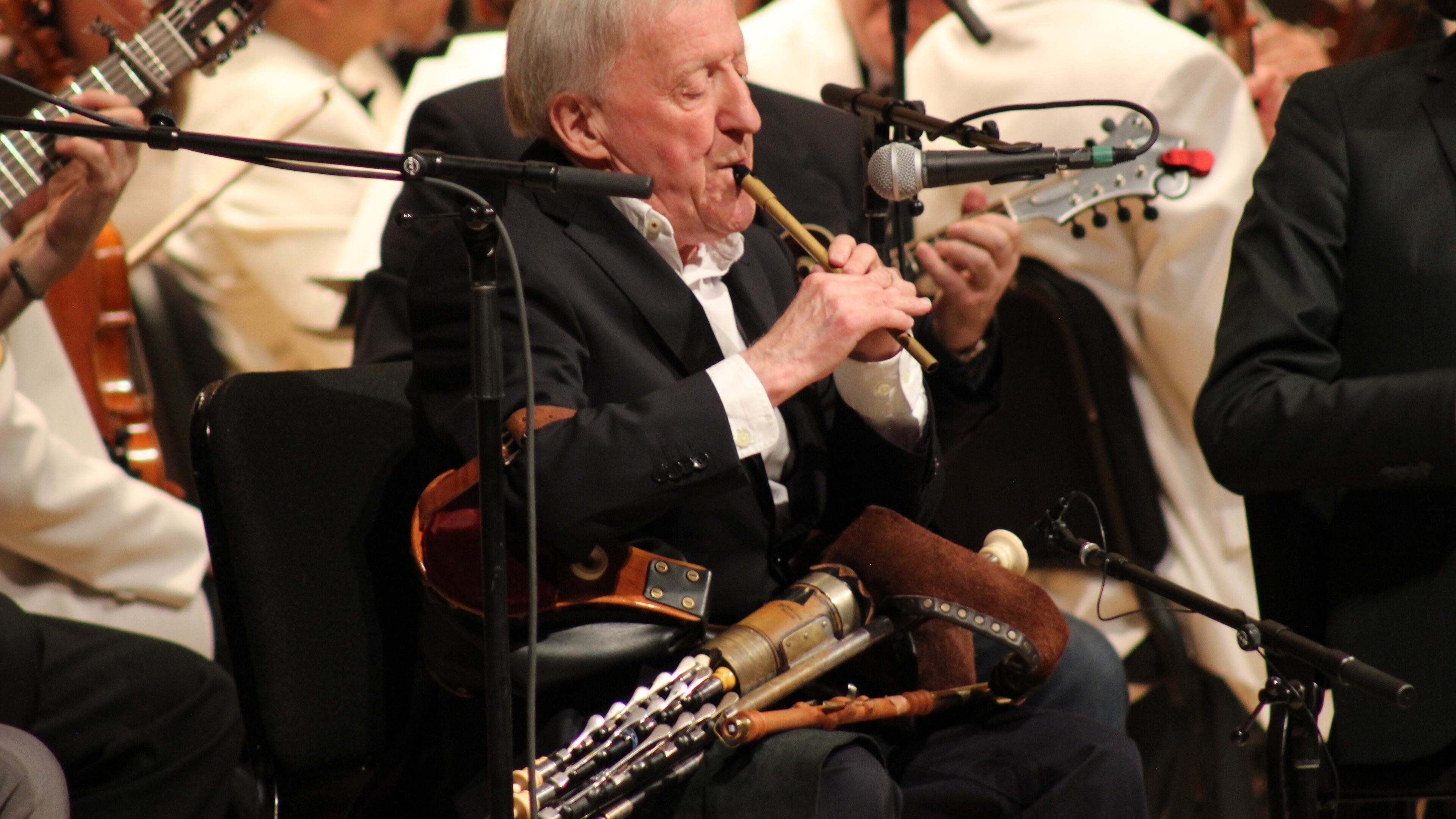 Paddy Moloney plays his tin whistle. Photo: Melissa Ruggieri/AJC