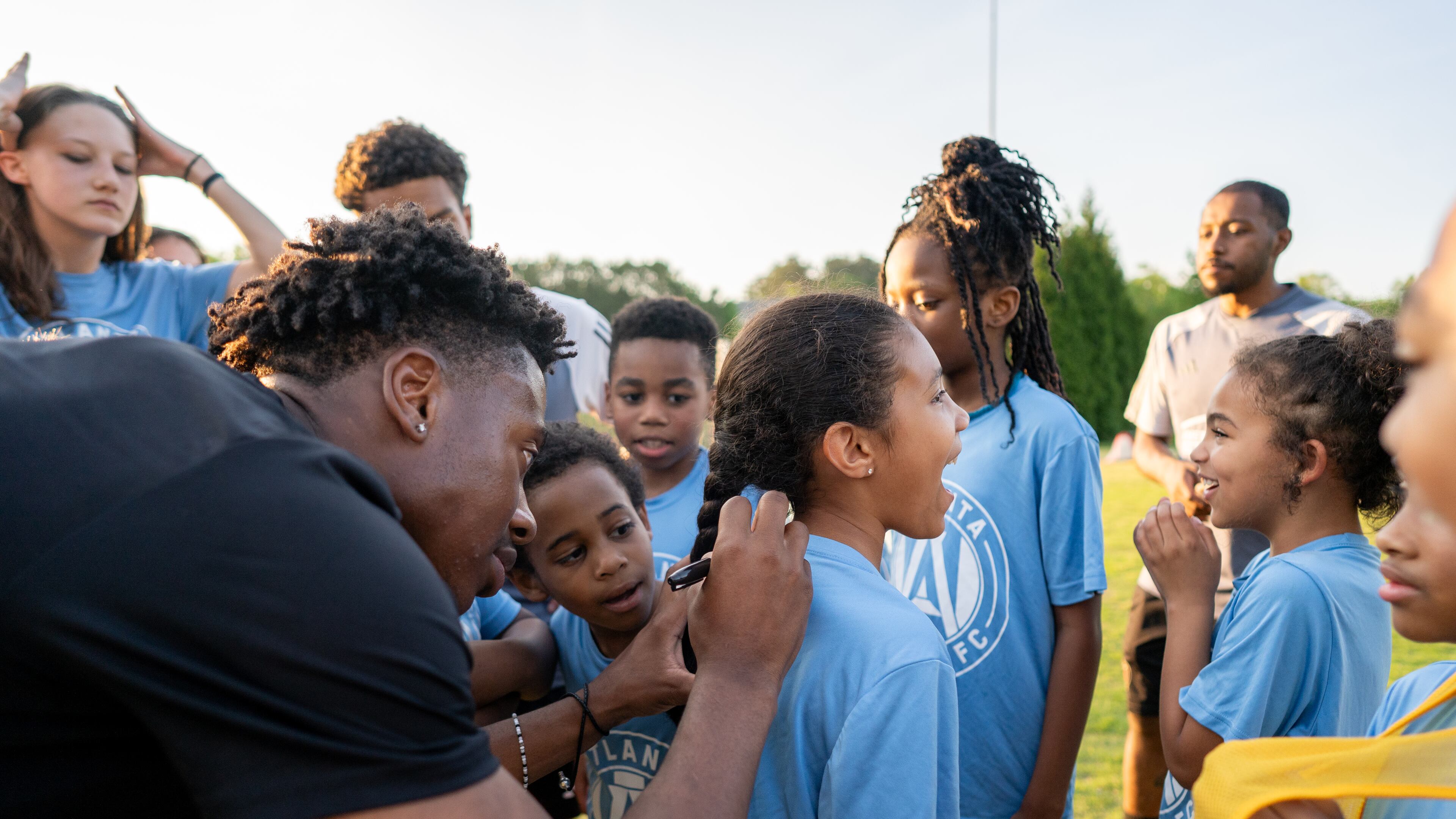 Atlanta United player Jay Fortune signs an autograph during an Atlanta United Community Fund - Youth Soccer Clinic at Fowler Field Park in Douglasville on Thursday, May 2, 2024. (Photo by Steven Burroughs/Atlanta United)