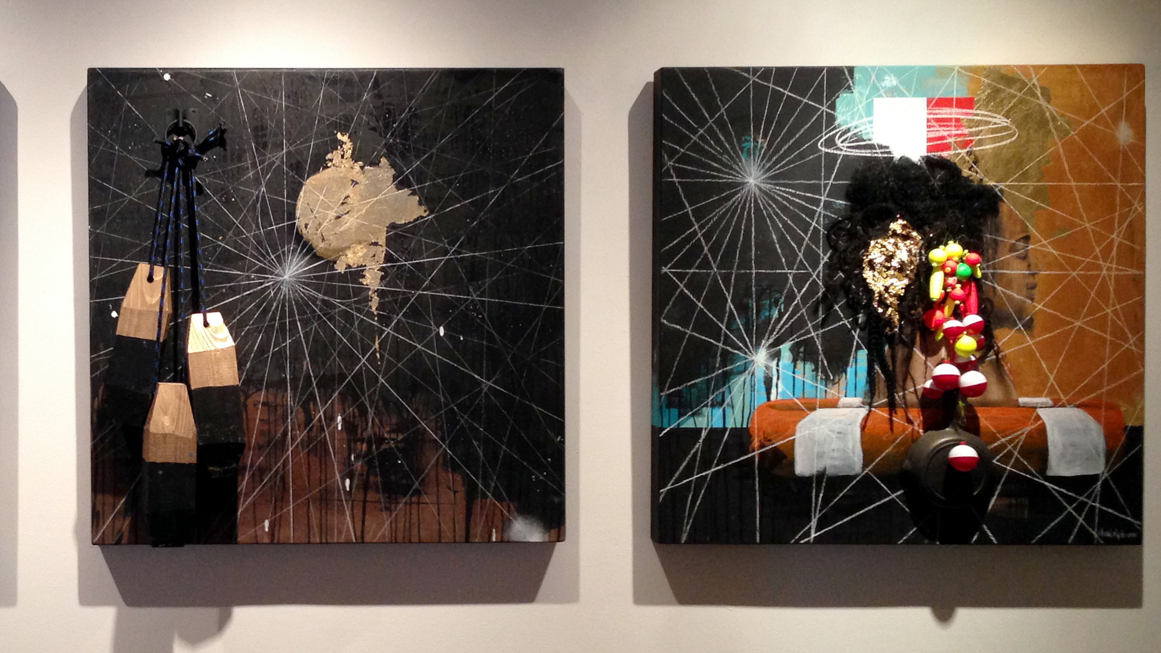 Michi Meko's triptych "The Enlightenment of Gold Naps" (2015) is part of his exhibit, "Pursuit, Almost Drowned," opening Saturday at Alan Avery Art Company. 2015 Mixed media on panel