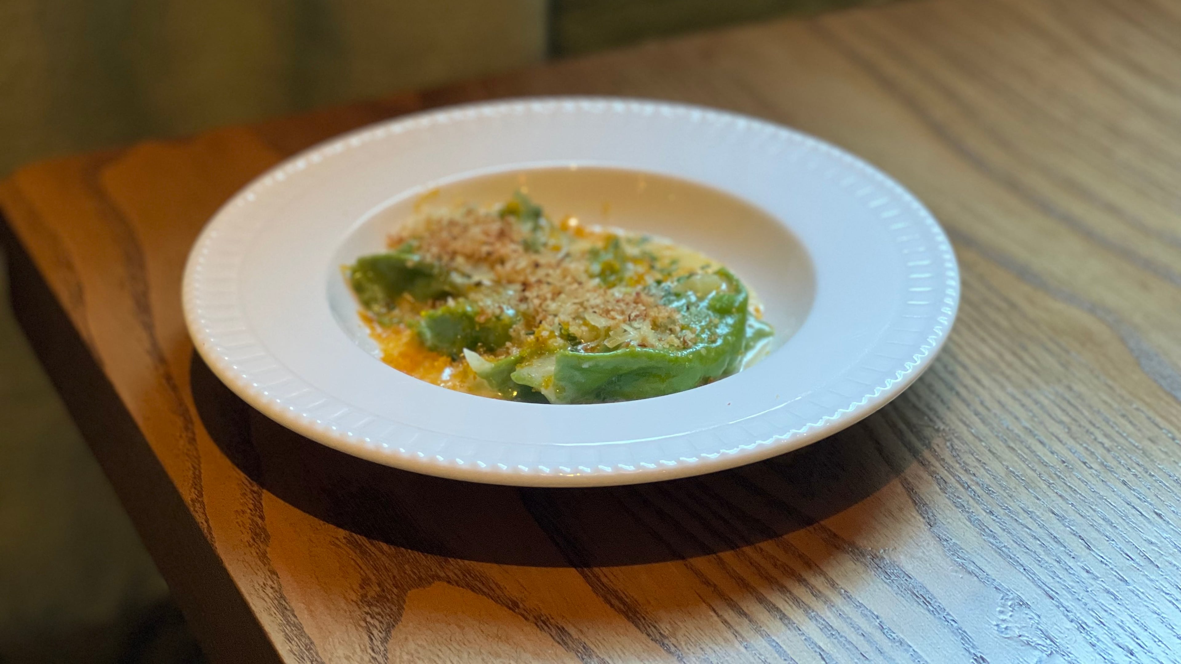 The agnolotti from Atrium features house-made ricotta, shaved pecorino, lemon and a garnish of bottarga. Courtesy of Brandon Hughes