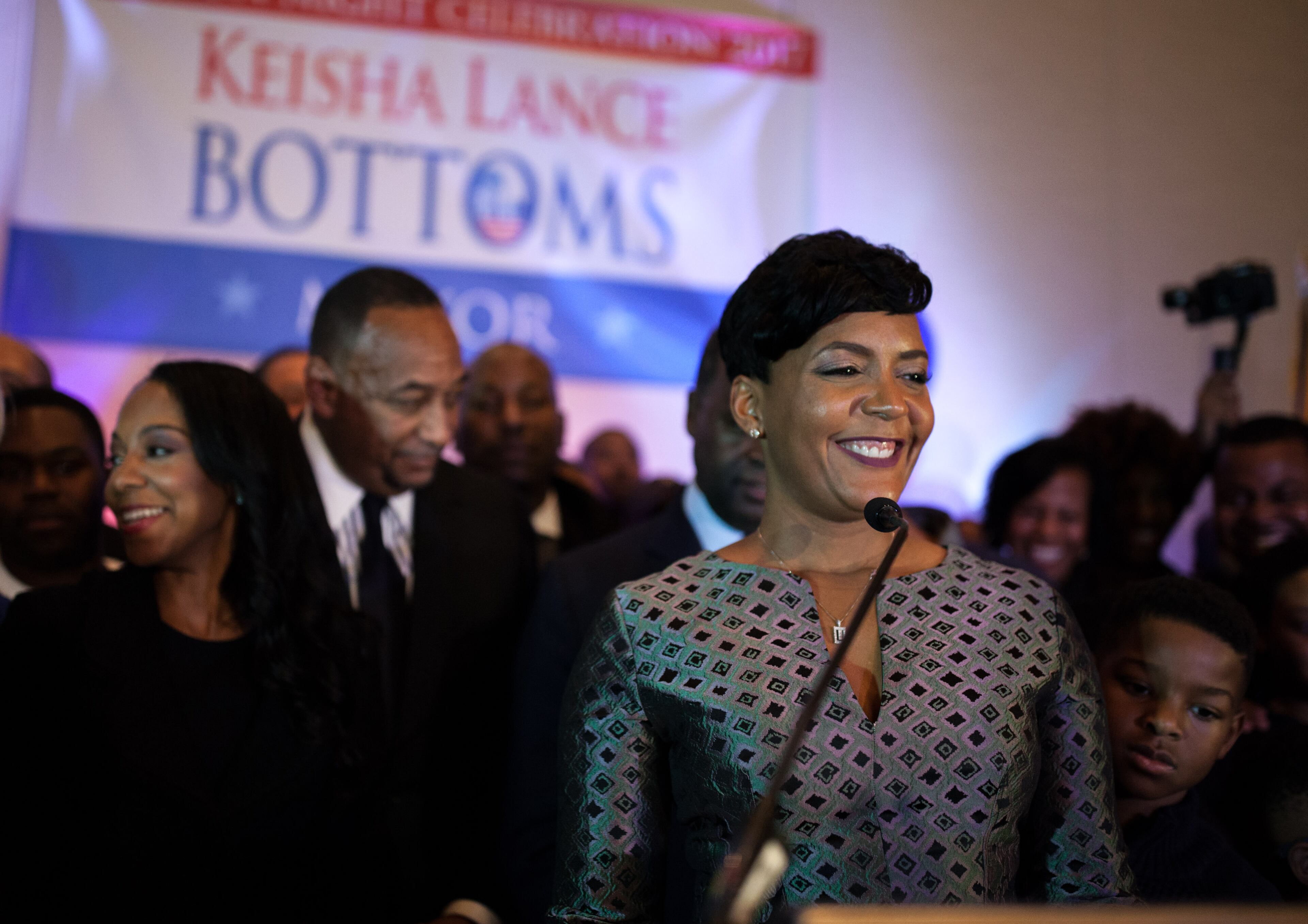 Atlanta mayoral candidate Keisha Lance Bottoms delivers her victory speech to supporters during a runoff election night party at the Hyatt Regency Hotel, Tuesday, Dec. 5, 2017, in Atlanta. BRANDEN CAMP/SPECIAL