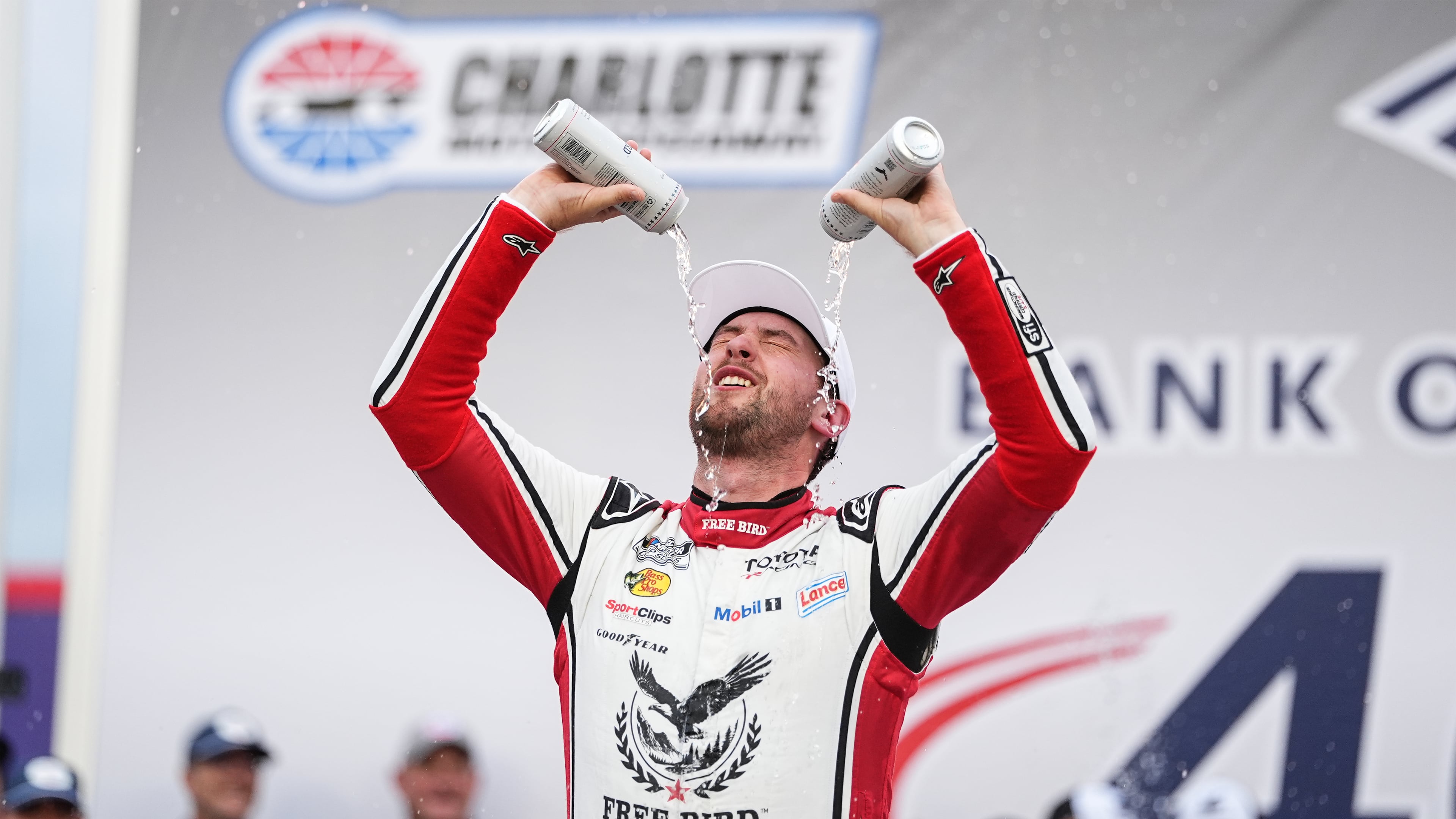 Chase Briscoe celebrates in Victory Lane after winning a NASCAR Cup Series auto race, Sunday, Oct. 11, 2026, in Concord, N.C. (AP Photo/Matt Kelley)
