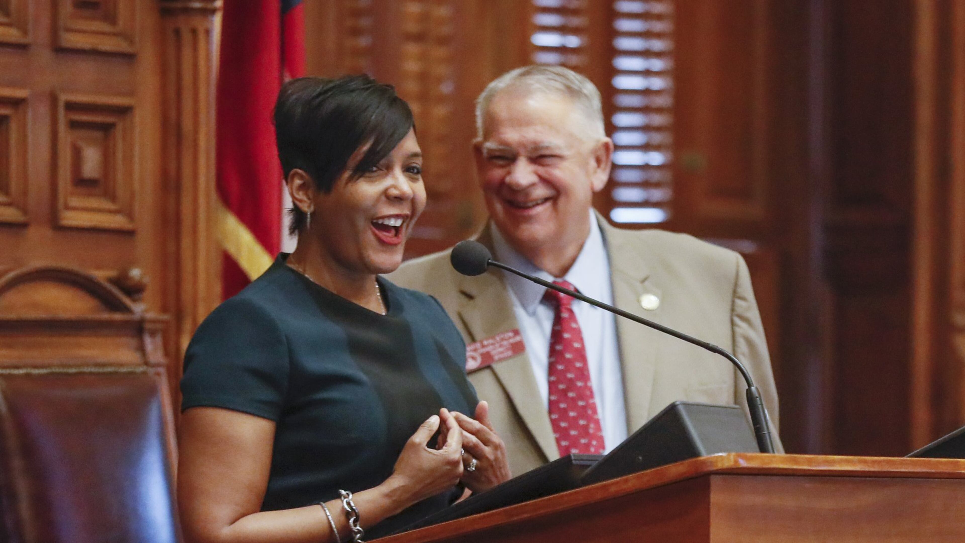 January 14, 2020 - Atlanta - House Speaker David Ralston watches as Atlanta Mayor Keisha Lance Bottoms addresses the House. The Georgia General Assembly continued with the second legislative day of the 2020 session. Bob Andres / bandres@ajc.com