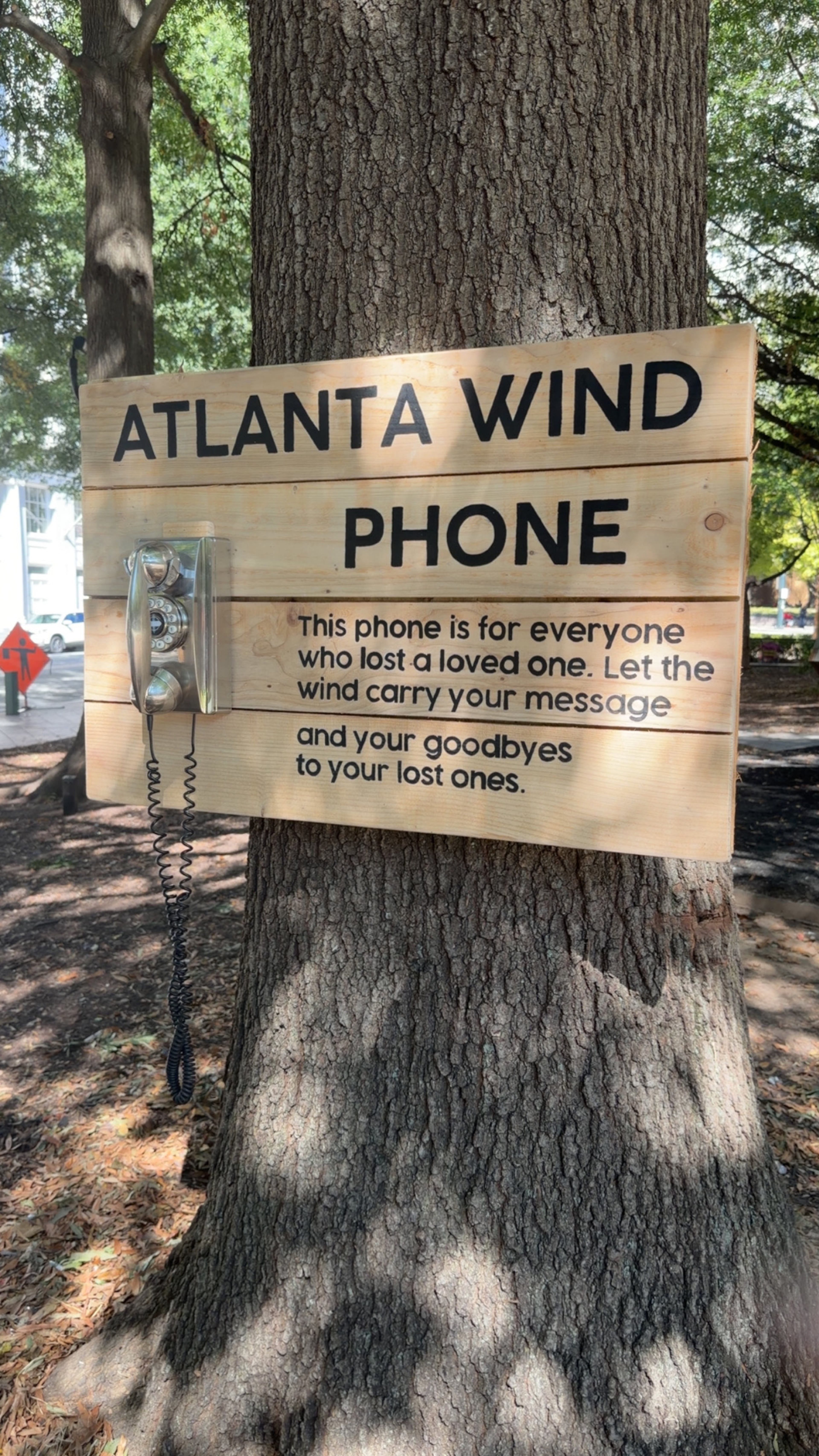 Atlanta nonprofit the Grief House's wind phone art installation sits on display in Woodruff Park. (Courtesy of Pamela Elder)