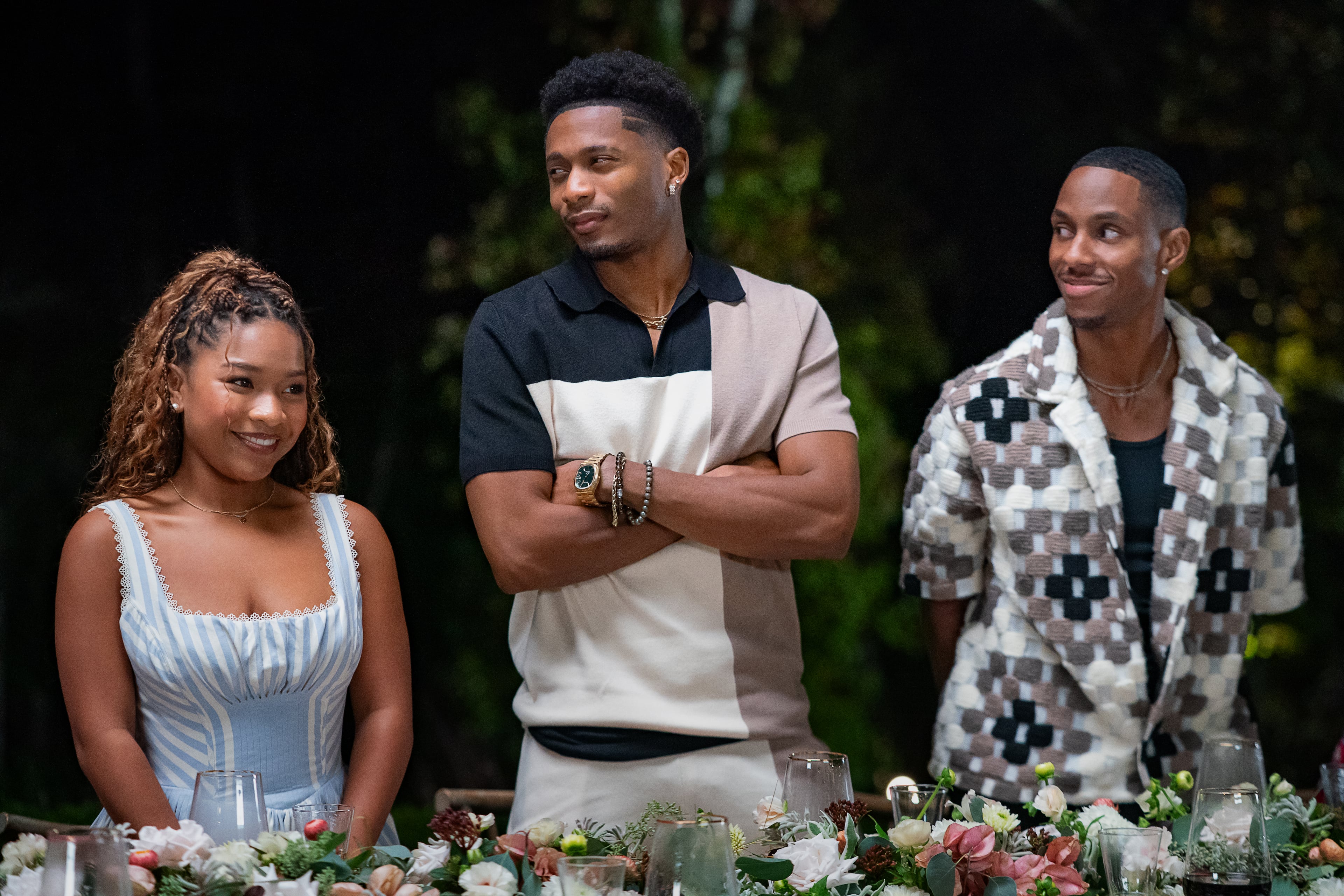 (L-R) Laya Deleon Hayes as Kenya, Da’Vinchi as Marcus Jr. and Charles L. Smith as Denver in "Why Did I Get Married Again?" on Netflix. (Courtesy of Chip Bergmann/Perry Well Films 2/Netflix)