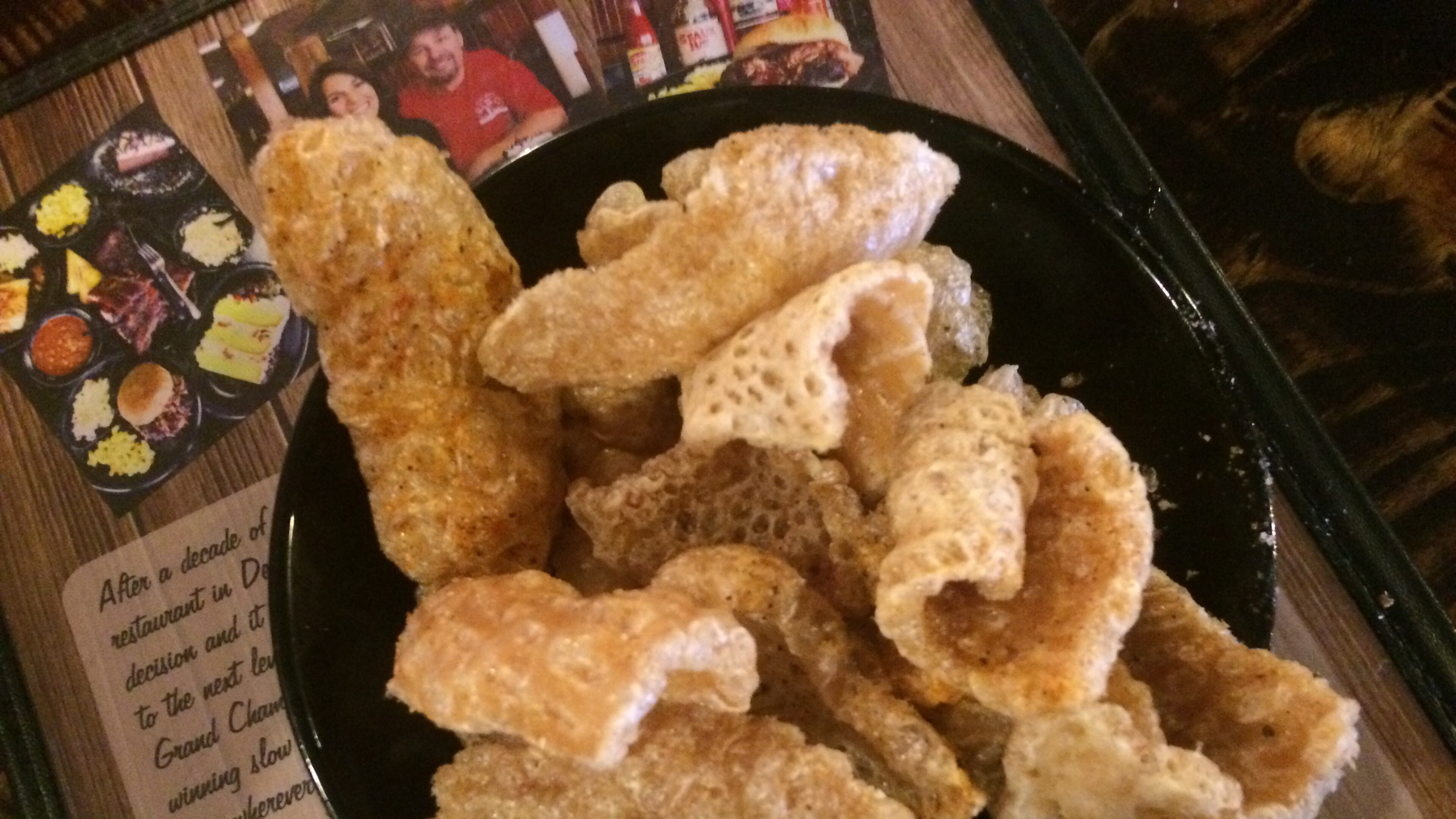 The pork rinds at Bub-Ba-Q in Woodstock, Ga., are addictively seasoned, not-too-oily, crunchy and fresh. Photo by Ligaya Figueras