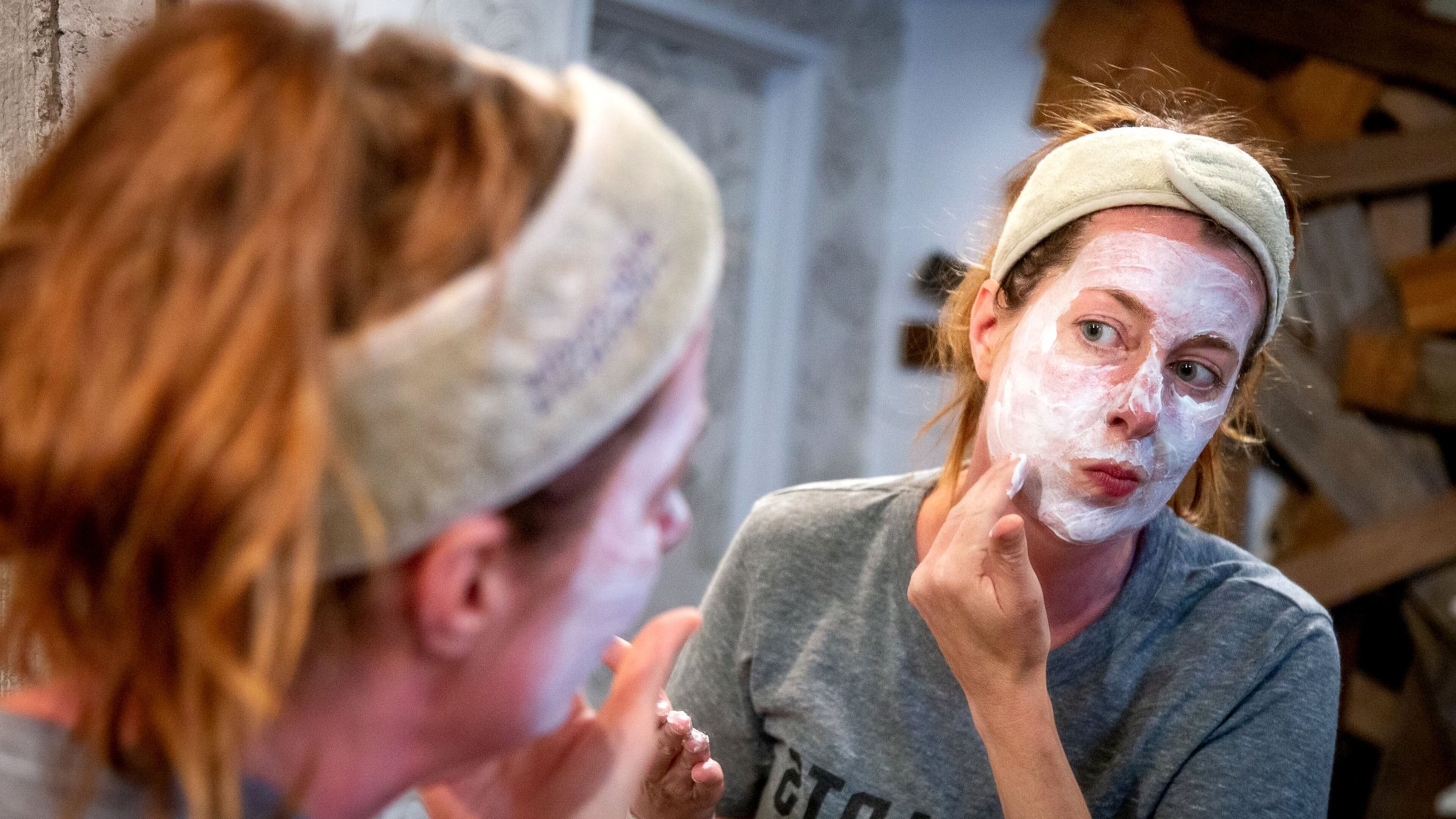 Amy Leavell Bransford applies her DIY yogurt facial mask at her Atlanta salon June 30, 2020. STEVE SCHAEFER FOR THE ATLANTA JOURNAL-CONSTITUTION