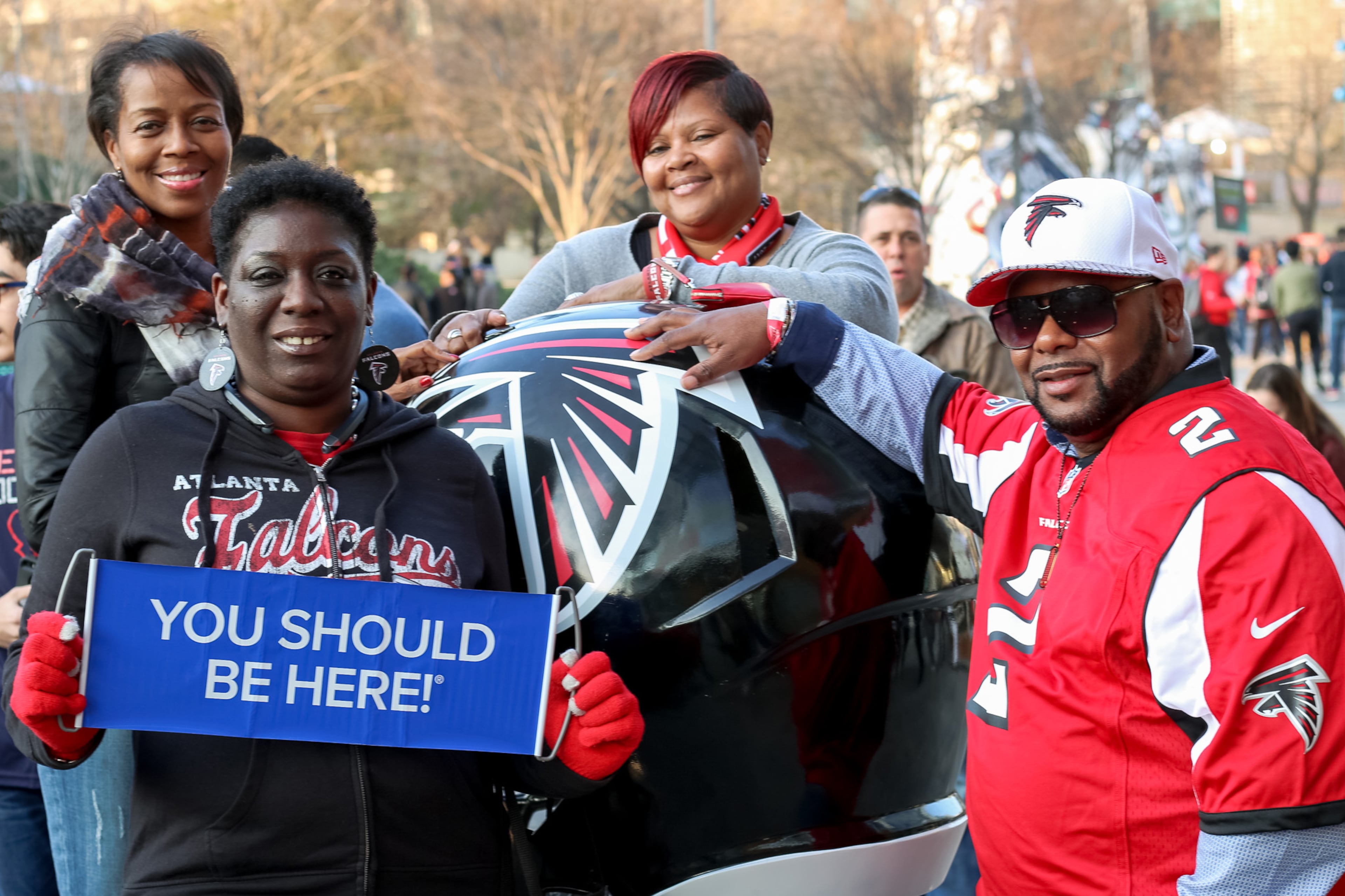 Atlanta Falcons fans have descended upon Houston to celebrate and cheer on the Falcons who will face off against the New England Patriots at Super Bowl 51 on Sunday, February 5. (Janay Kingsberry/AJC)