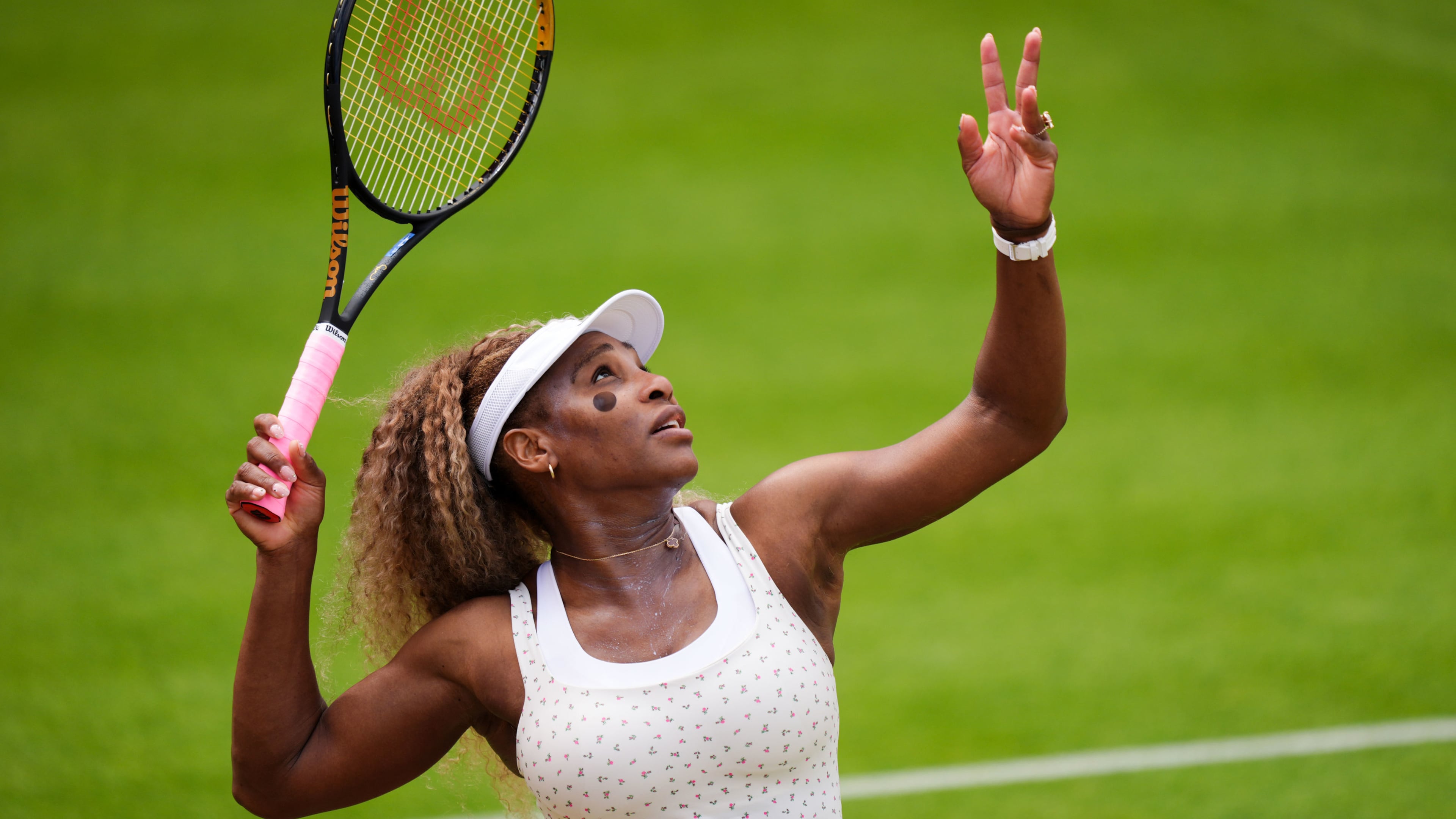 United States' Serena Williams during a practice session on day three of the Queen's Club tennis championships in London, Wednesday, June 10, 2026. (Ben Whitley/PA via AP)