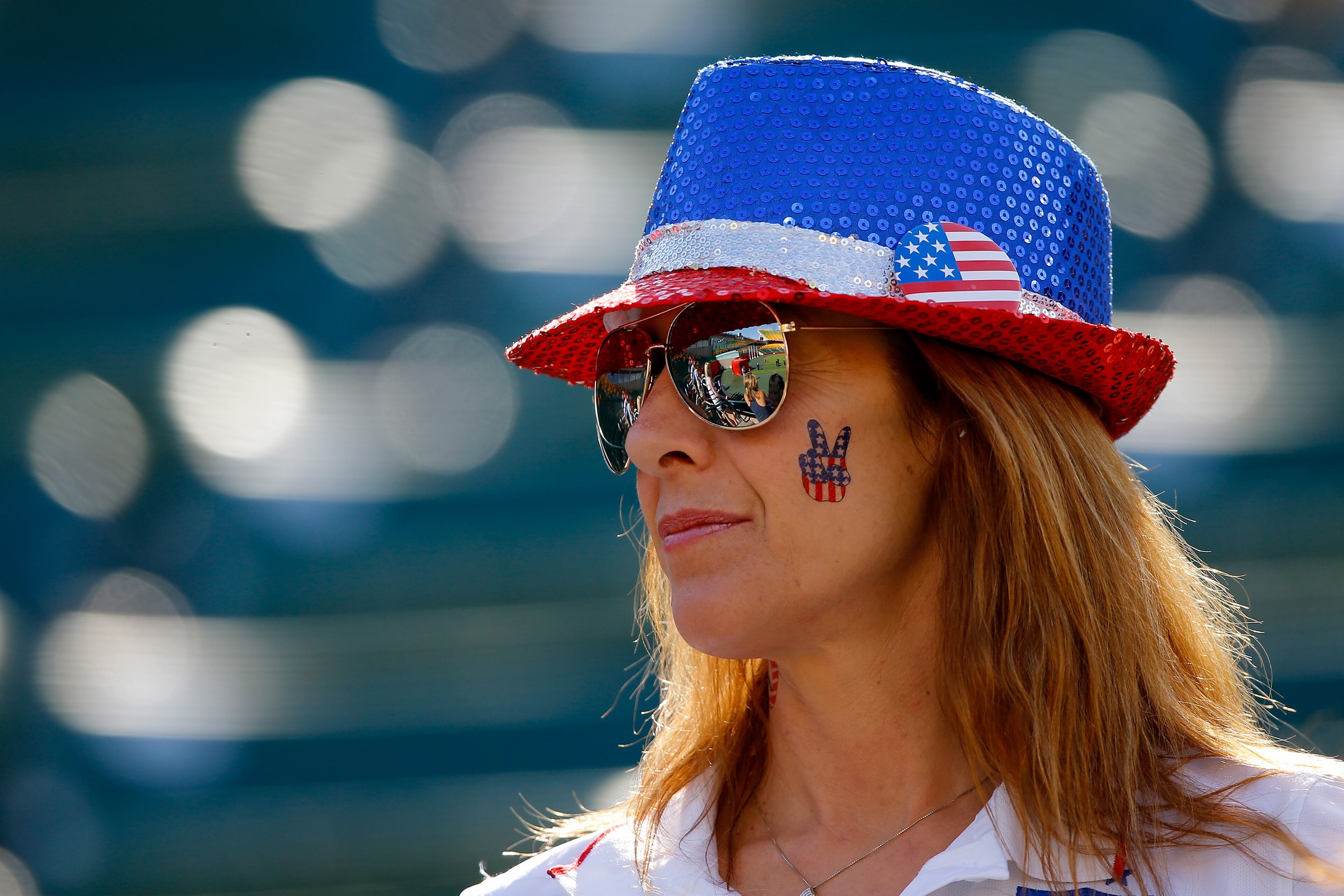 EDMONTON, AB - JUNE 22: A fan of the United States looks on before the USA takes on Colombia in the FIFA Women's World Cup 2015 Round of 16 match at Commonwealth Stadium on June 22, 2015 in Edmonton, Canada. (Photo by Kevin C. Cox/Getty Images)