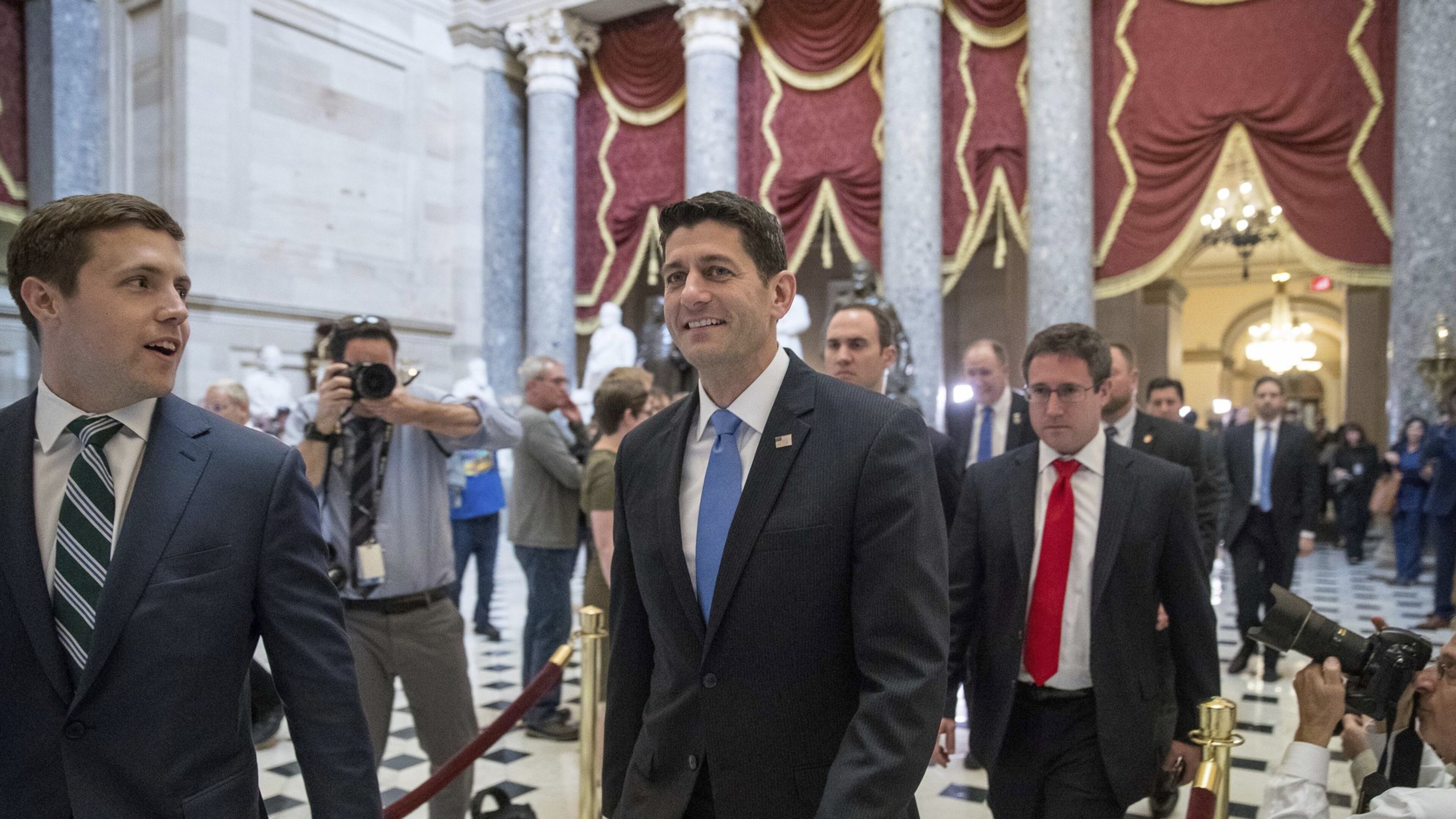 House Speaker Paul Ryan of Wis., walks out of the House Chamber on Capitol Hill in Washington, Thursday, May 4, 2017, after the Republican health care bill passed in the House. (AP Photo/Andrew Harnik)