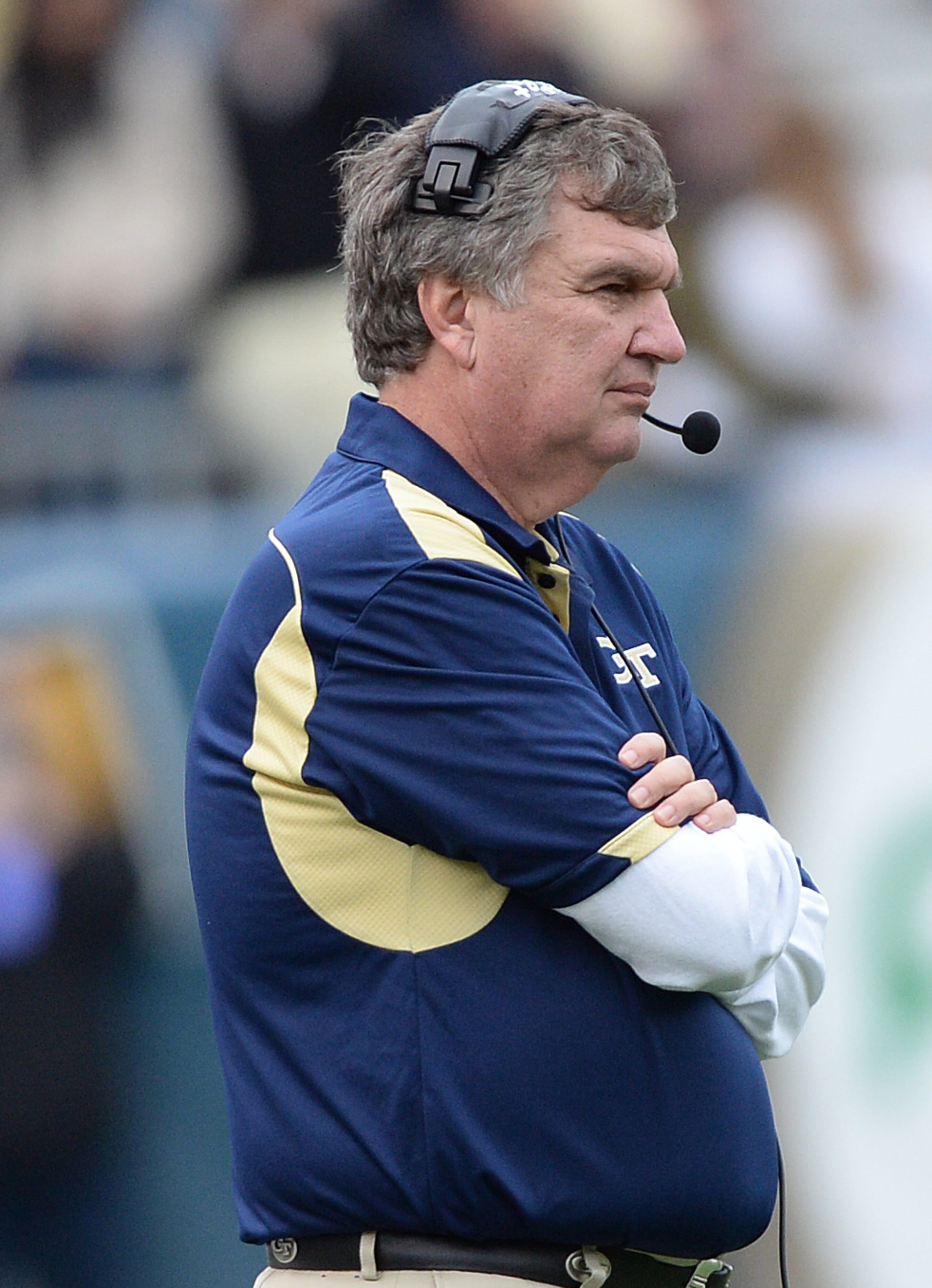 Georgia Tech head coach Paul Johnson watches his team during the Georgia Tech vs. Alabama A&M football game in Bobby Dodd Stadium. Georgia Tech won the game 66 to 7.