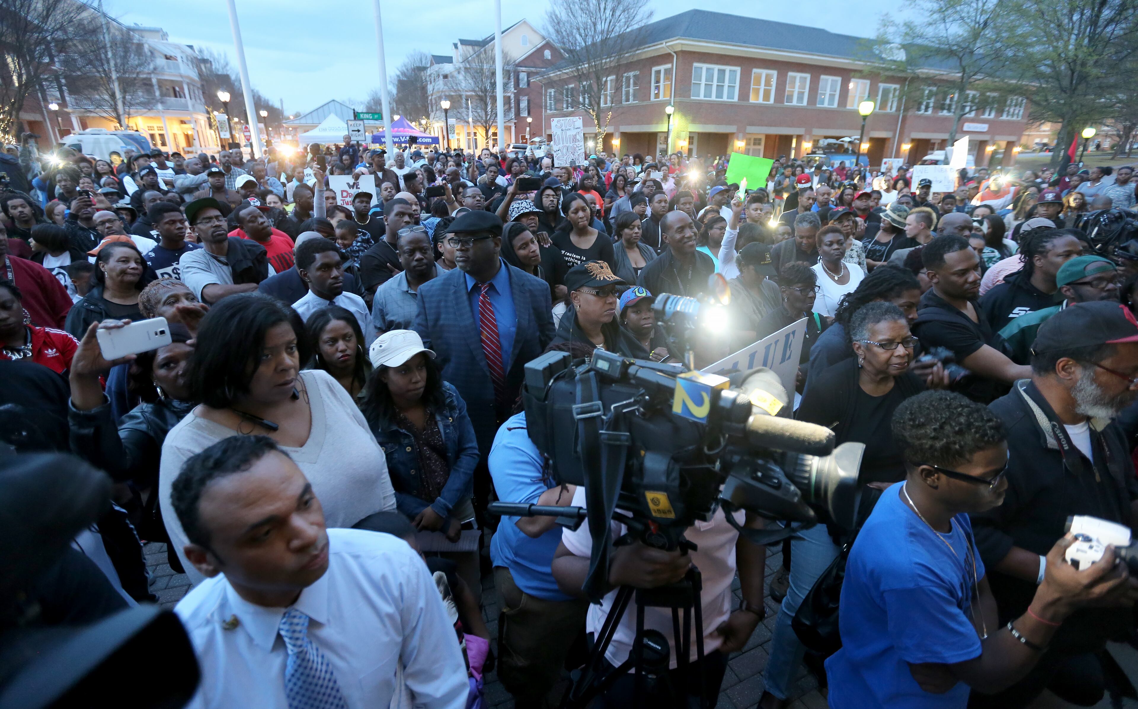 March 31, 2015 Smyrna: Several hundred people attend a vigil Tuesday evening March 31, 2015 in Smyrna to support the Thomas family after Nicholas Thomas was shot and killed by a Smyrna police officer on March 24, 2015. Ben Gray / bgray@ajc.com
