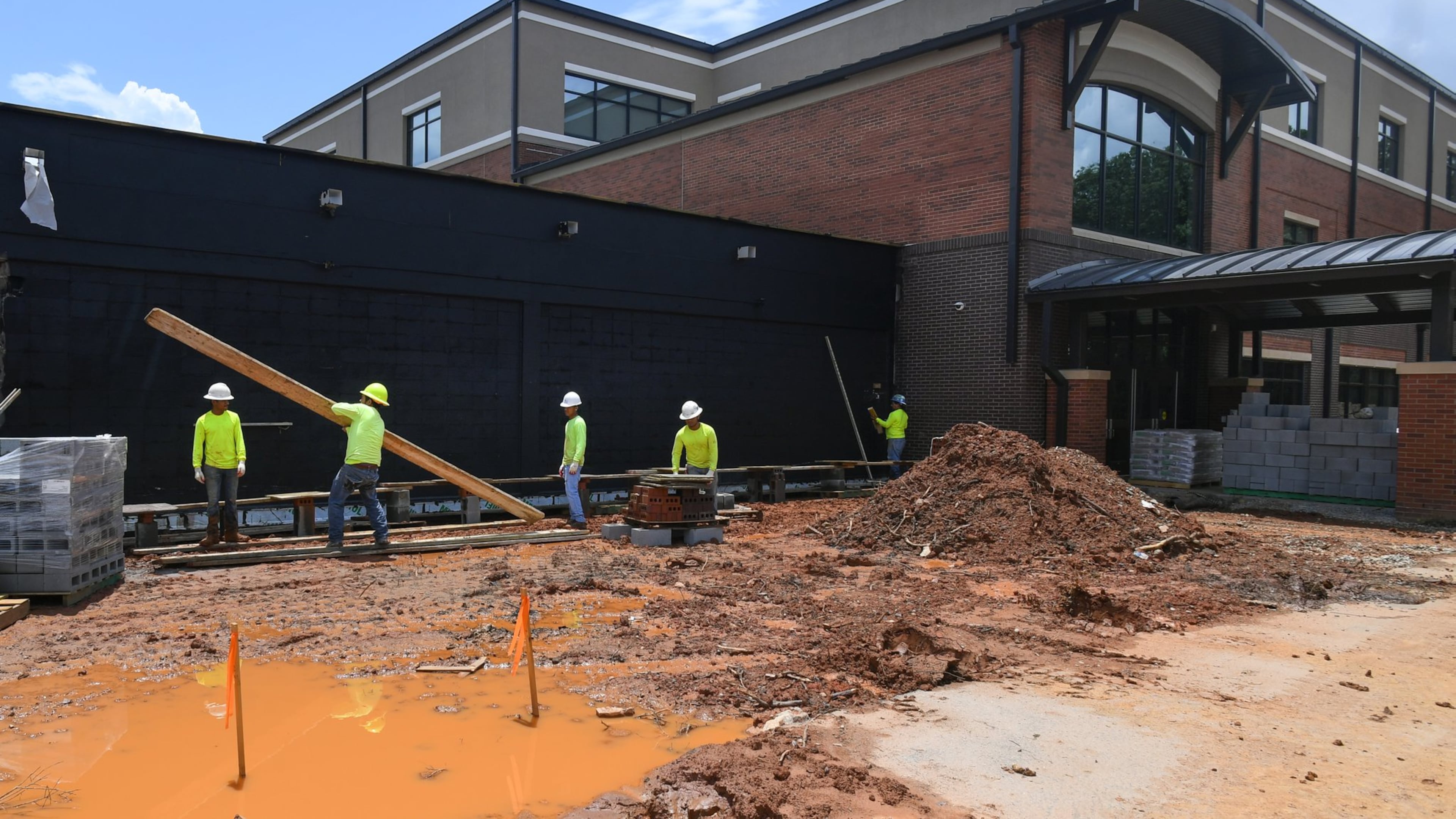 There is massive construction going on at Lilburn Middle School while it gets an extensive exterior face lift. JOHN AMIS