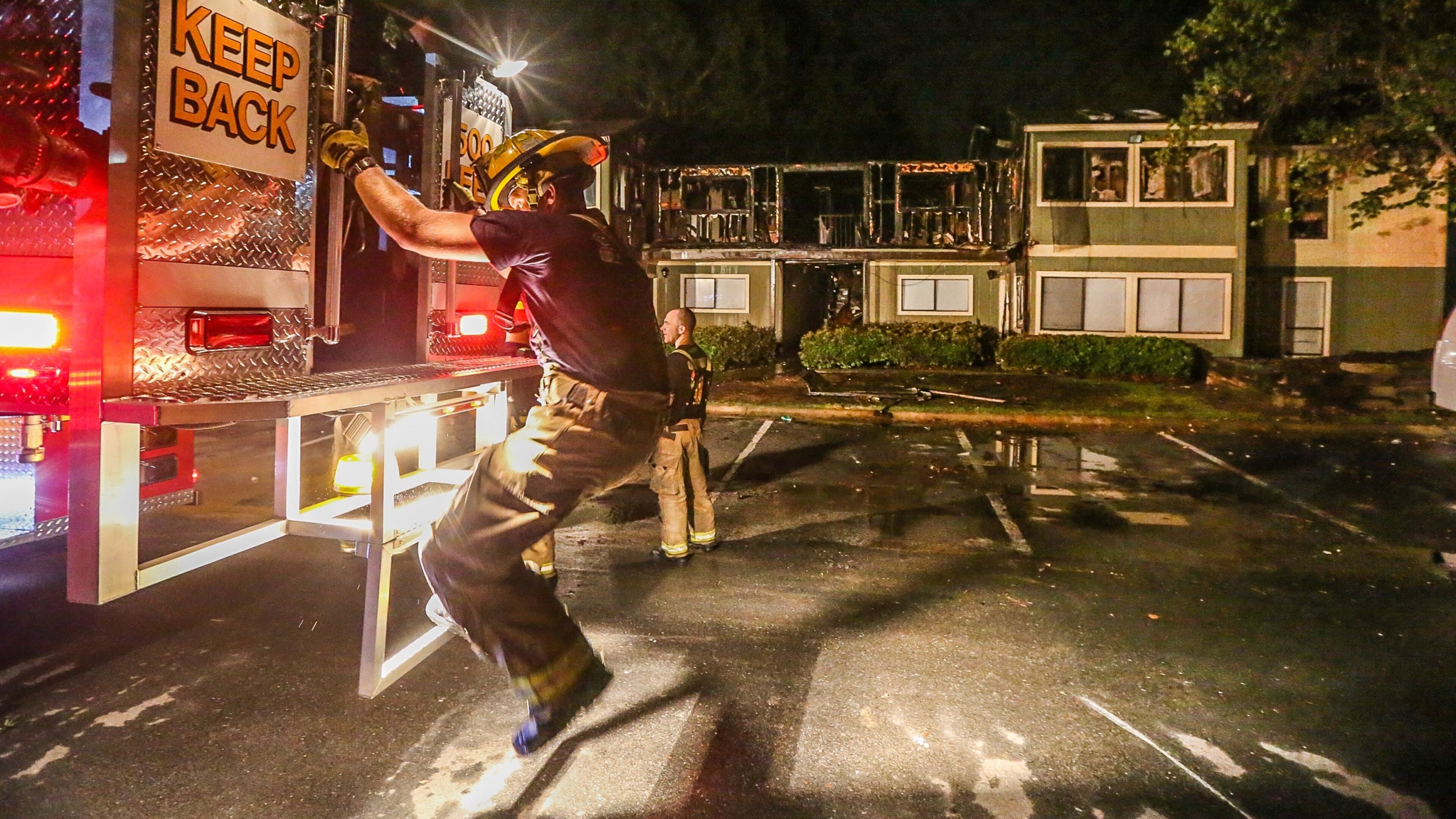 Eight units of a Gwinnett County apartment complex were heavily damaged in a predawn fire. JOHN SPINK/JSPINK@AJC.COM