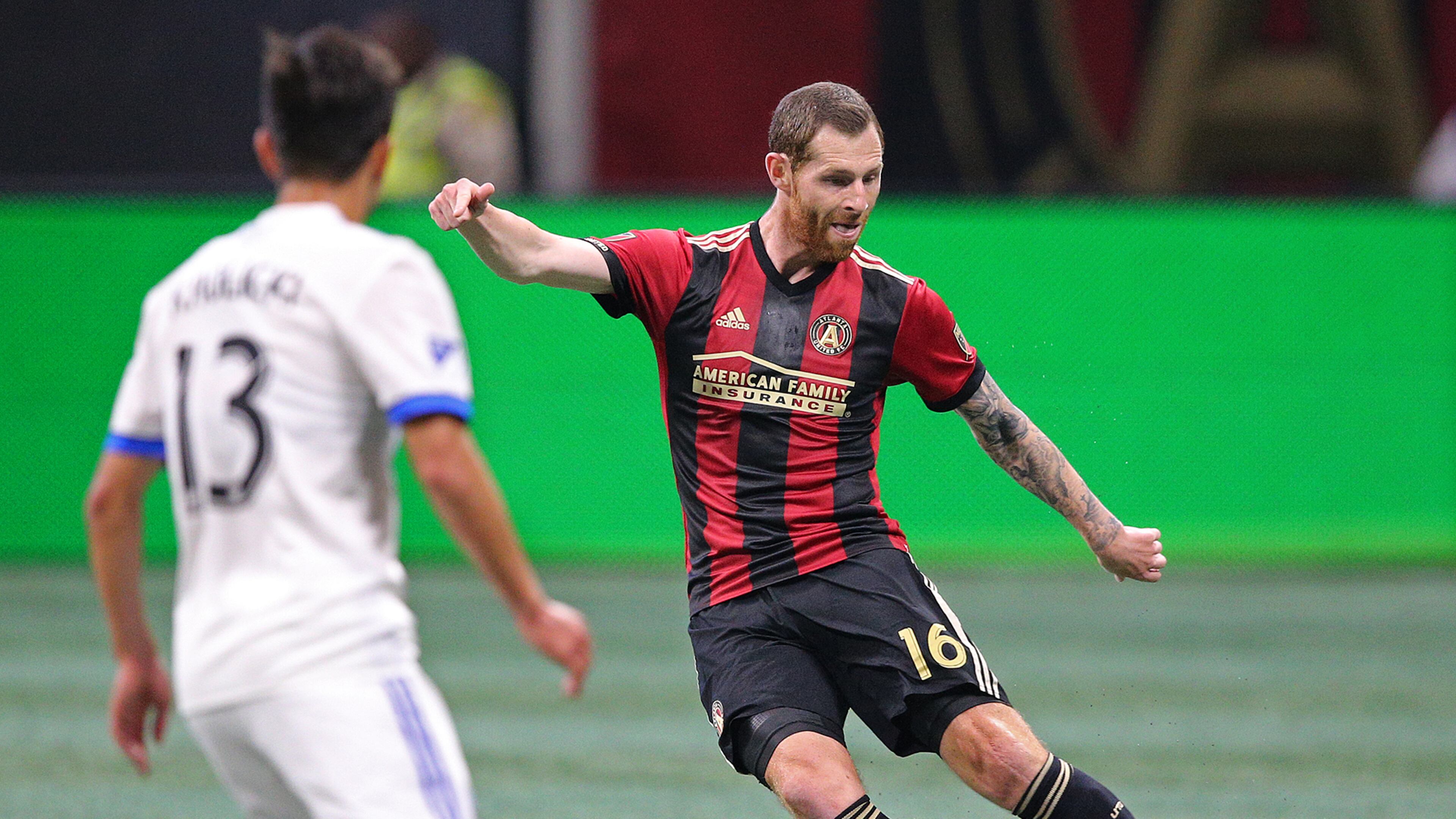 April 28, 2018 Atlanta: Atlanta United midfielder Chris McCann works against Montreal Impact during the first half in a MLS soccer match on Saturday, April 28, 2018, in Atlanta. Curtis Compton/ccompton@ajc.com