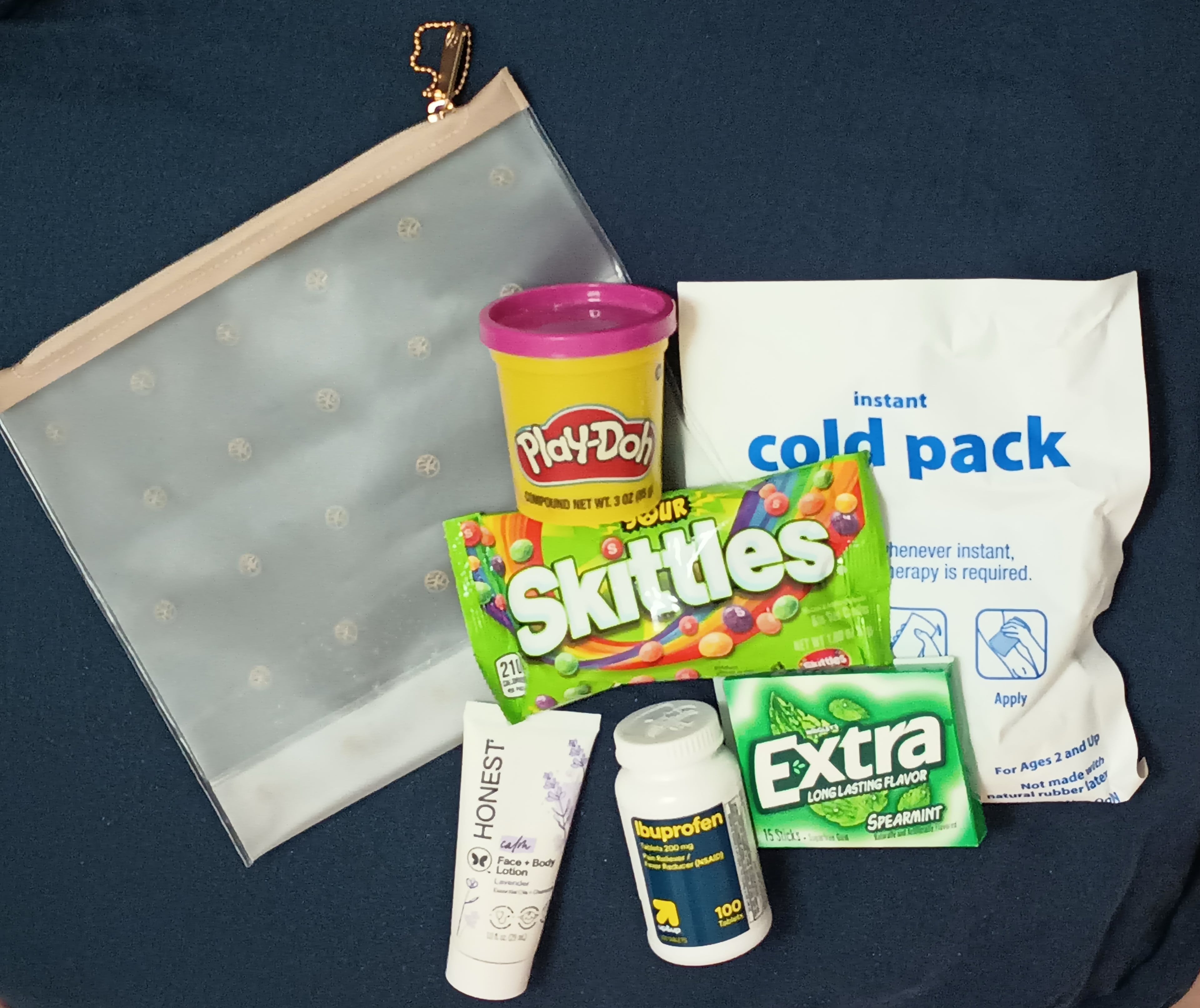 Candy, gum, lotion, a cold pack and other comfort items can be packed into an 'anxiety bag' to help manage anxious moments. (Photo Courtesy of Mary Caldwell)