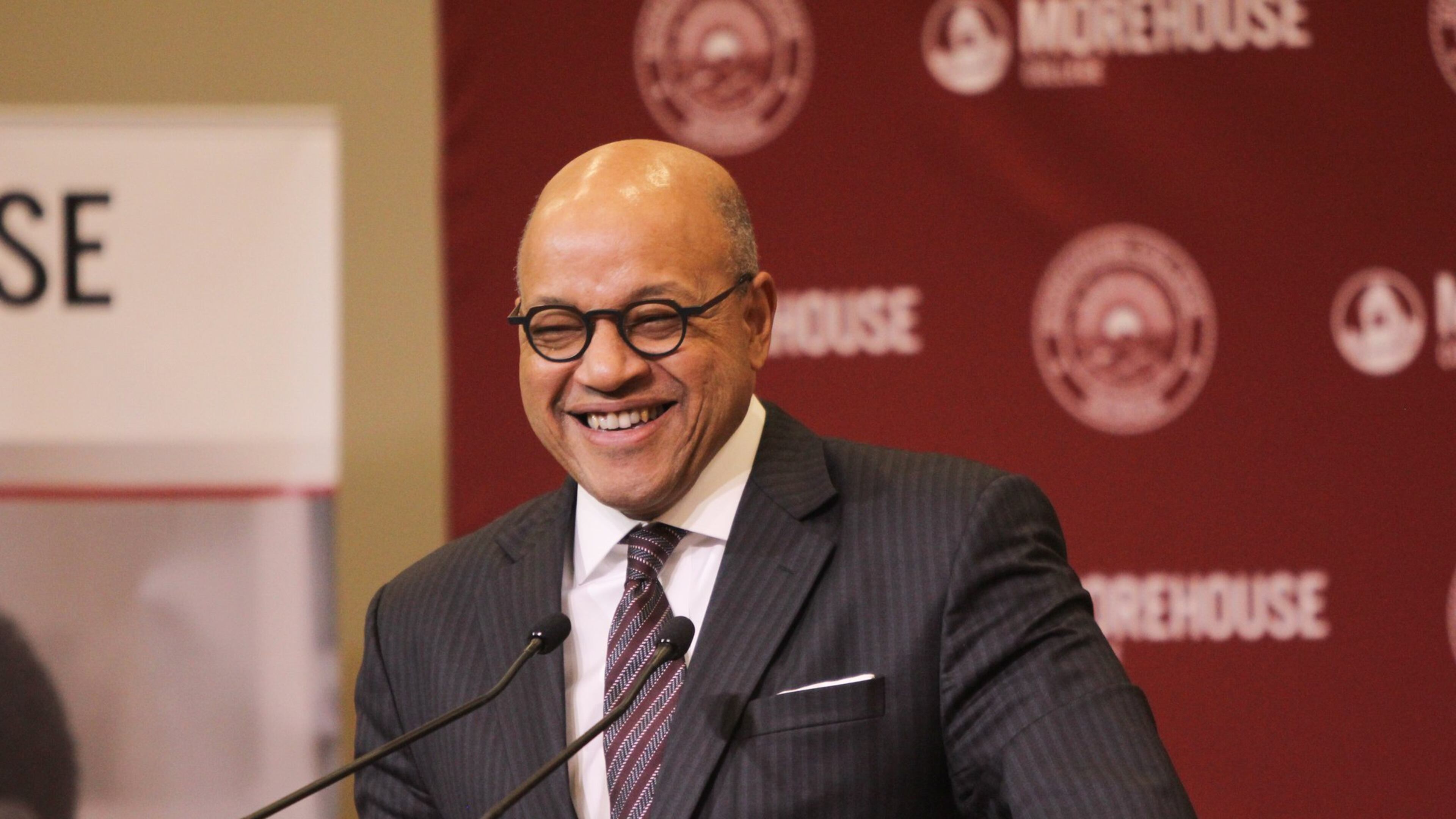 Dr. David A. Thomas, the new president of Morehouse College in Atlanta, addresses the public at his first news conference at Morehouse College in Atlanta, Georgia on Friday, January 12, 2018. (REANN HUBER/REANN.HUBER@AJC.COM)