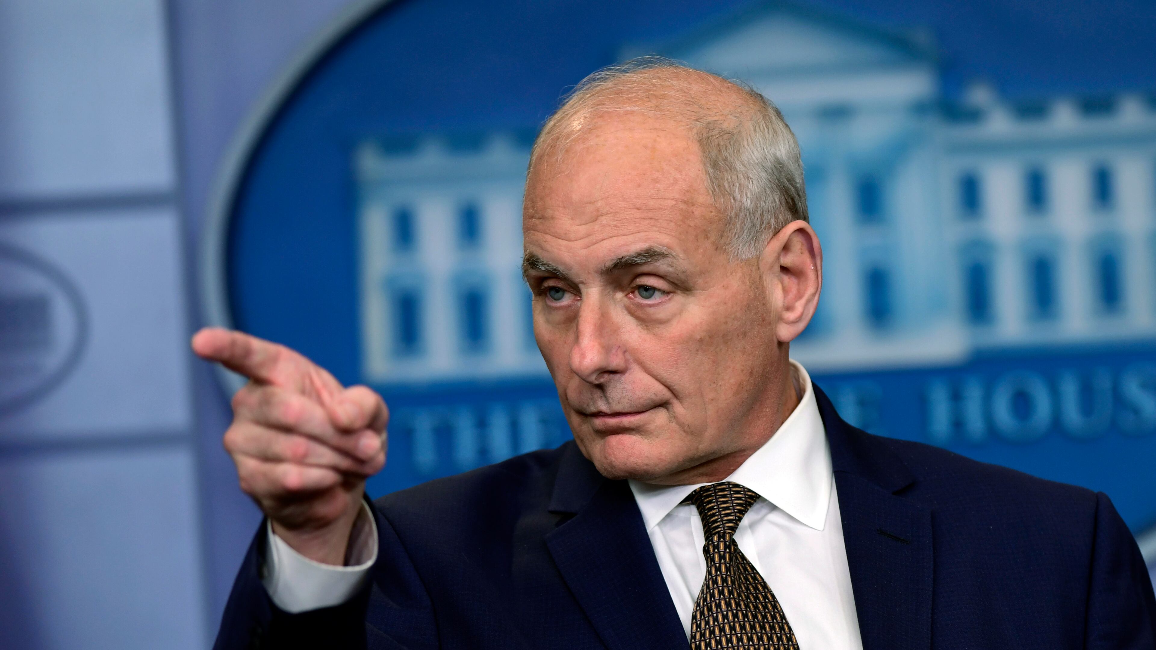 FILE - In this Oct. 12, 2017, file photo, White House Chief of Staff John Kelly calls on a reporter during the daily briefing at the White House in Washington. Kelly told Fox News host Laura Ingraham in an interview that aired Oct. 30, 2017, that Confederate General Robert E. Lee was an honorable man and applying current thinking on social issues to figures in history is very, very dangerous. The former Marine general was responding to a question about a Virginia churchs decision to remove historical markers for Lee and George Washington. (AP Photo/Susan Walsh, File)