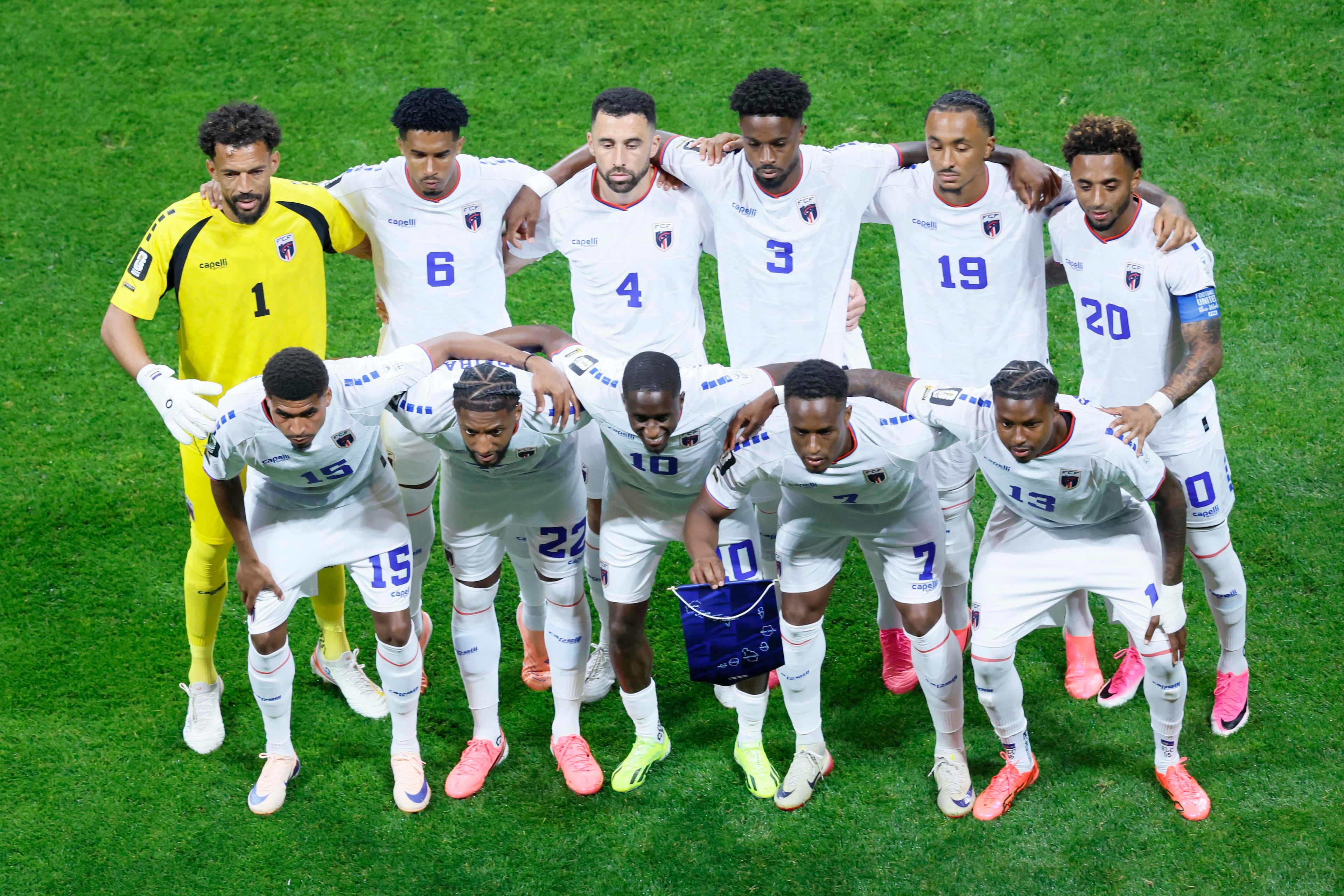 Cape Verde team takes a press photo moments before the game against Spain during a World Cup Group H soccer match at Atlanta Stadium (Mercedes-Benz Stadium) in Atlanta on Monday, June 15, 2026. (Miguel Martinez/AJC)