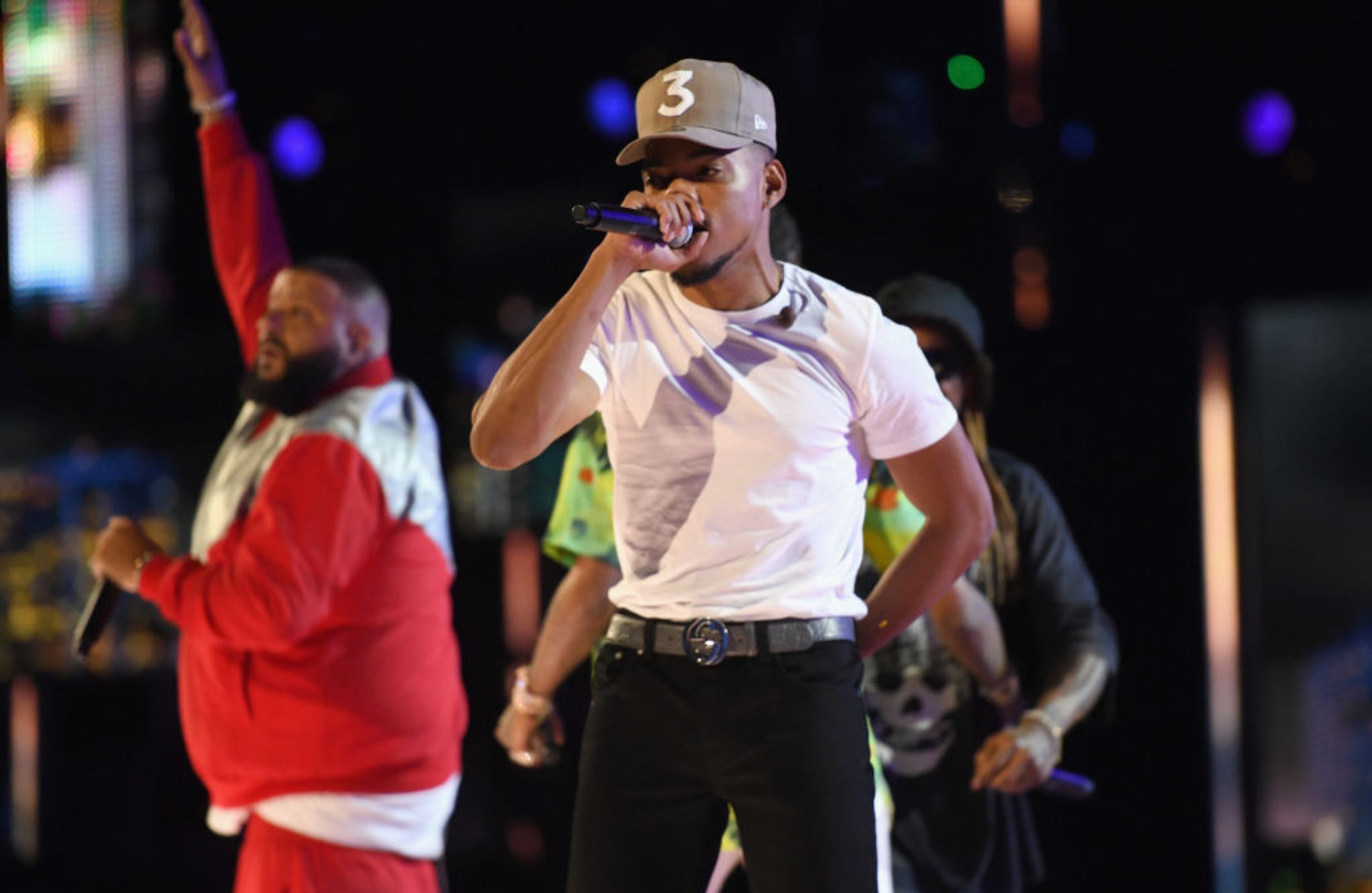 LOS ANGELES, CA - JUNE 25: DJ Khaled (L) and Chance The Rapper perform onstage at 2017 BET Awards at Microsoft Theater on June 25, 2017 in Los Angeles, California. (Photo by Paras Griffin/Getty Images for BET)