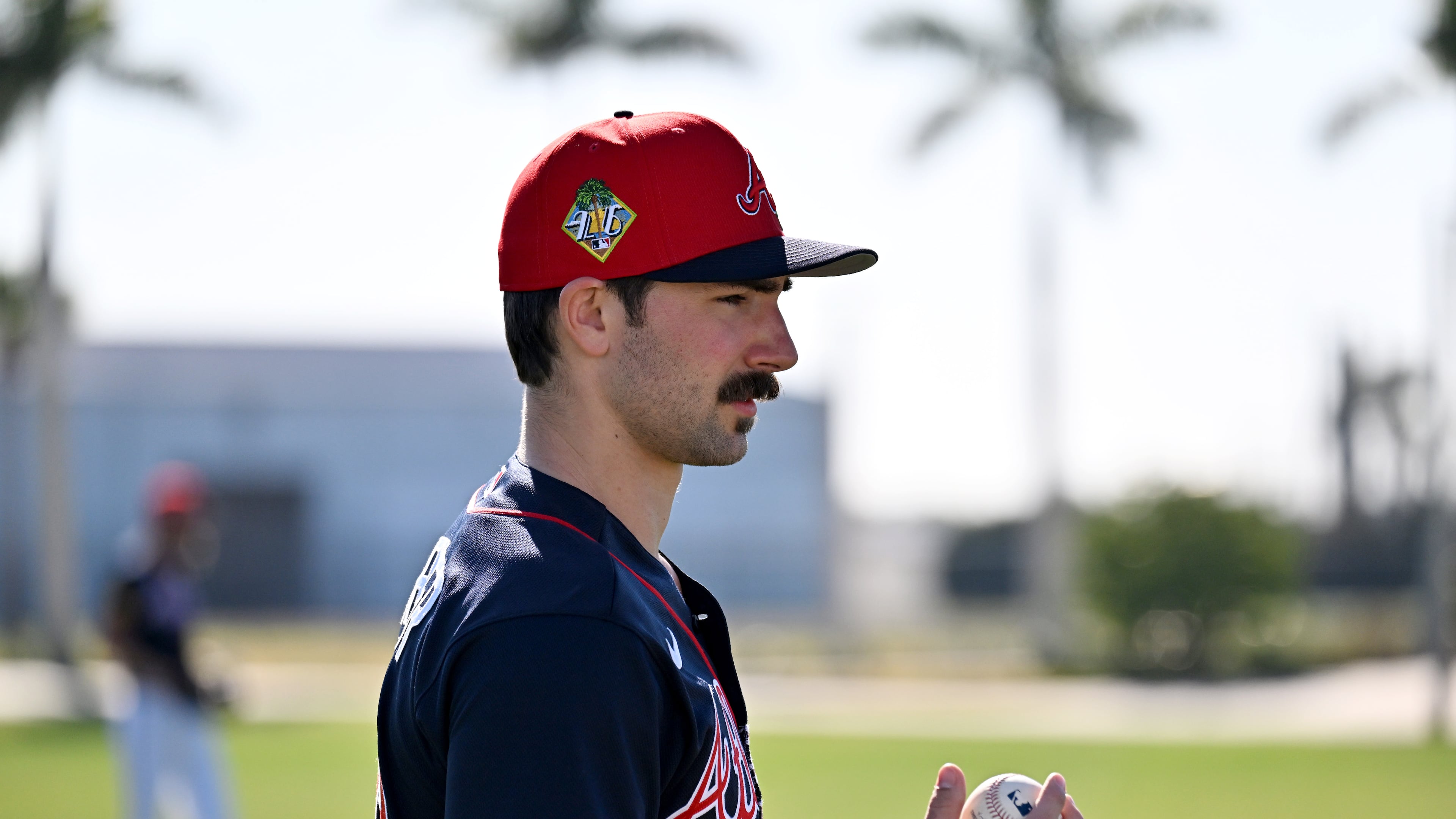 Braves pitcher Spencer Strider gets ready to practice during the first day of pitcher and catcher workouts Tuesday, Feb. 10, 2026, at CoolToday Park in North Port, Fla. Strider will make his spring training debut Saturday, Feb. 28. (Hyosub Shin/AJC)