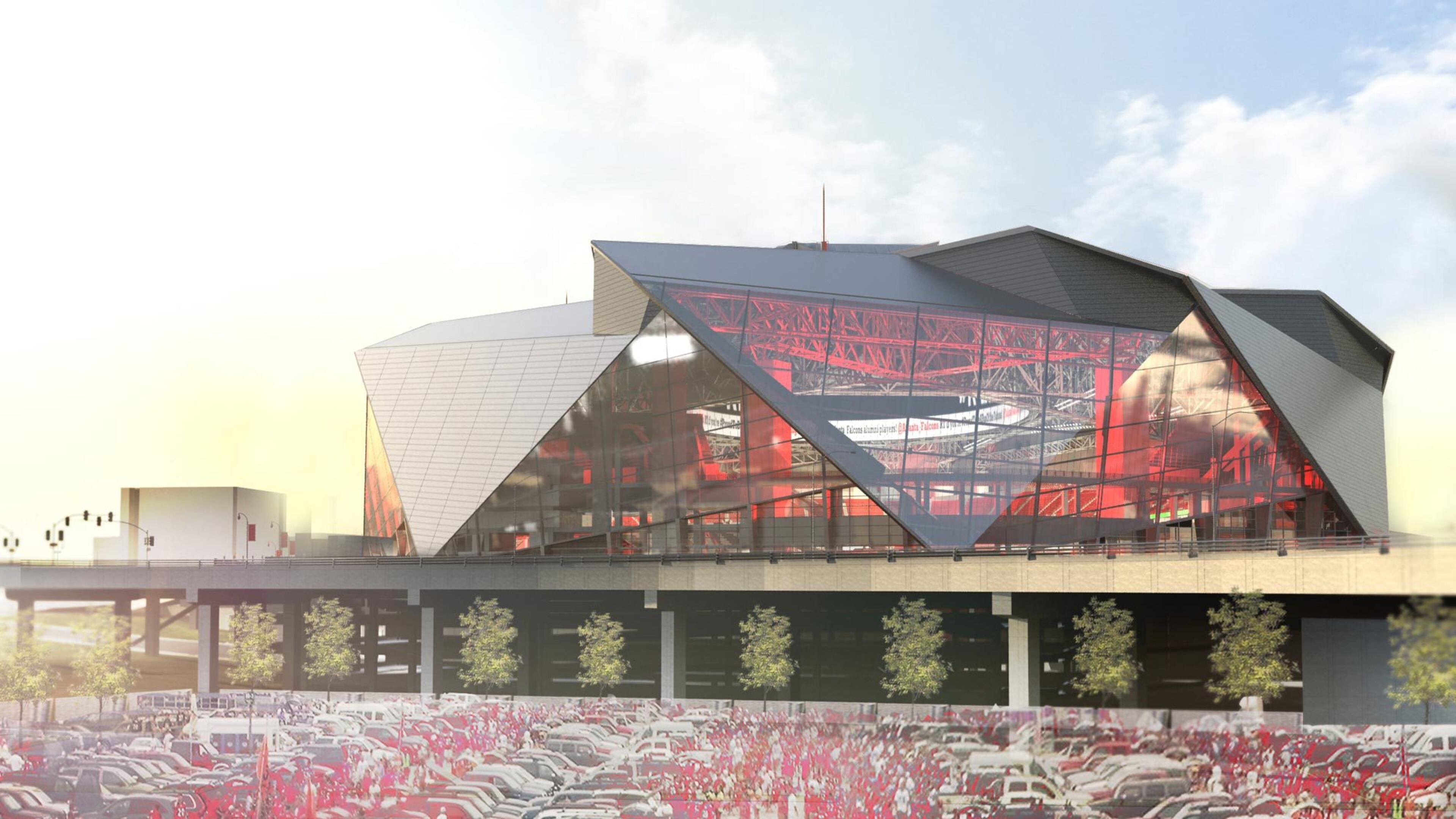 A rendering of how the new Falcons' stadium would rise above the area known by many as “The Gulch.”