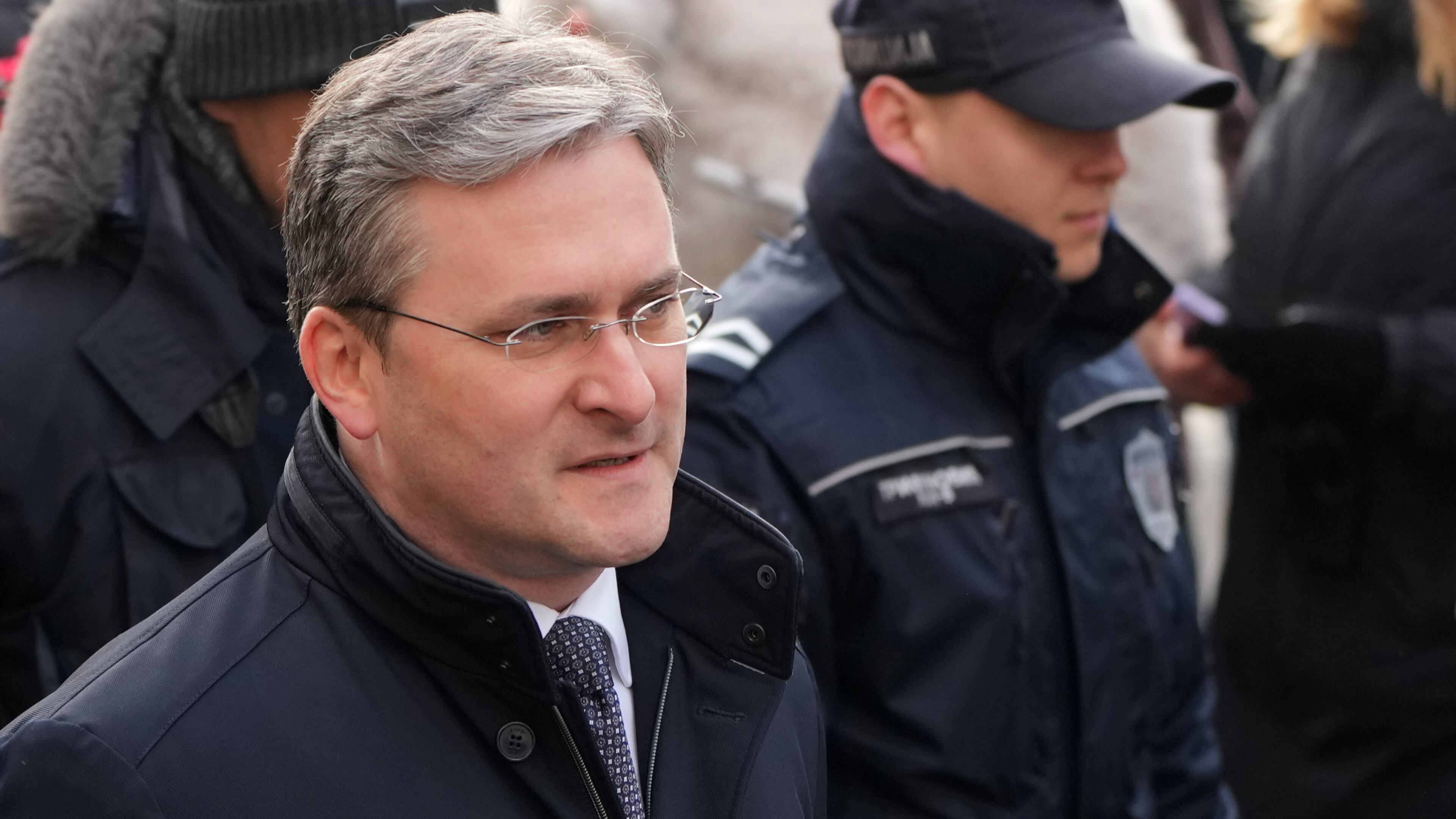 Serbia culture Minister Nikola Selakovic, charged with abuse of office and falsifying of documents to help pave the way for a real estate project that was to be financed by a company of Jared Kushner, U.S. President Donald Trump's son-in-law, arrives in the court building in Belgrade, Serbia, Wednesday, Feb. 4, 2026. (AP Photo/Darko Vojinovic)
