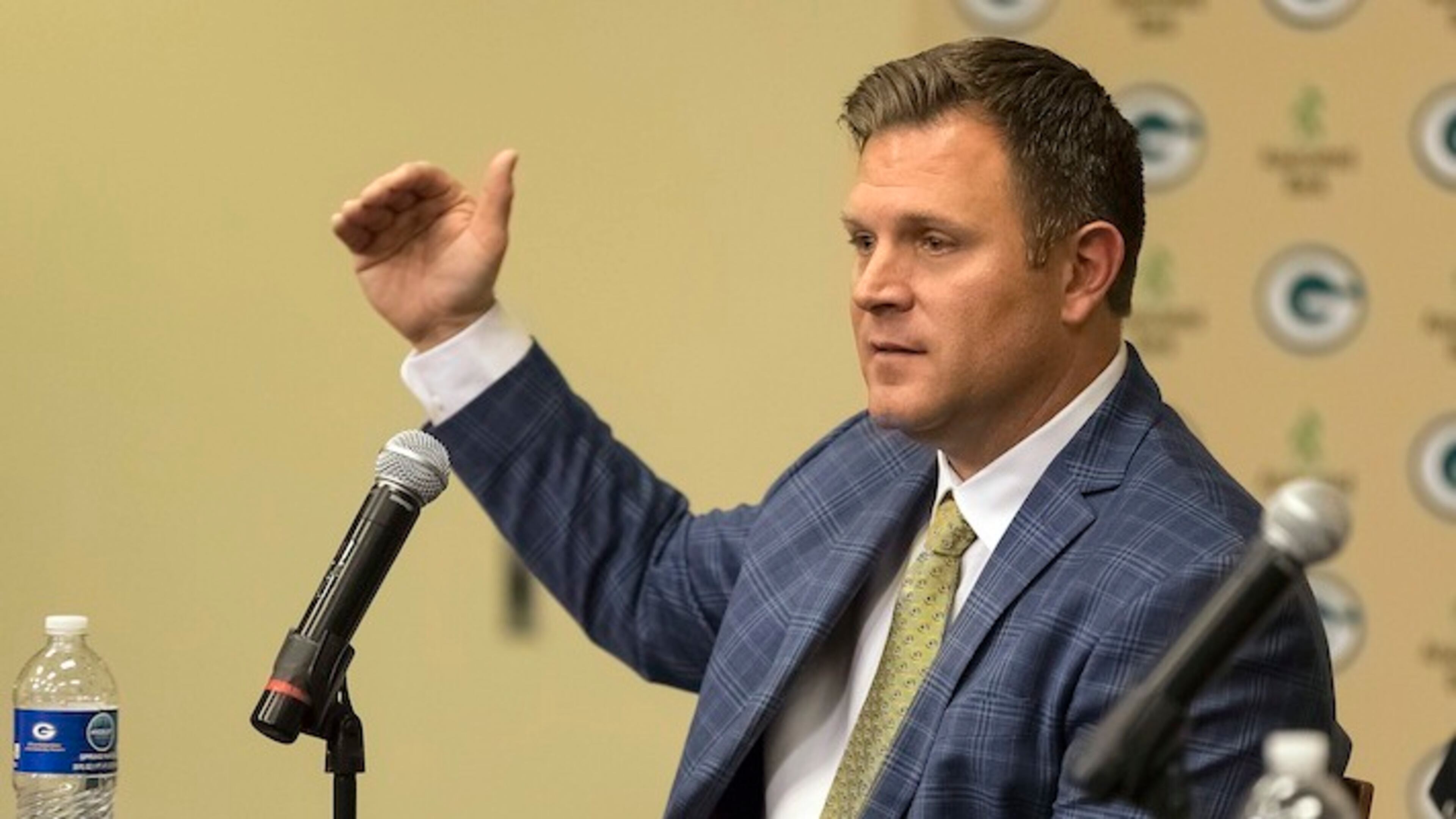 New Green Bay Packers GM Brian Gutekunst speaks during a press conference Monday, Jan. 8 , 2018, in Green Bay, Wis. (AP Photo/Mike Roemer)