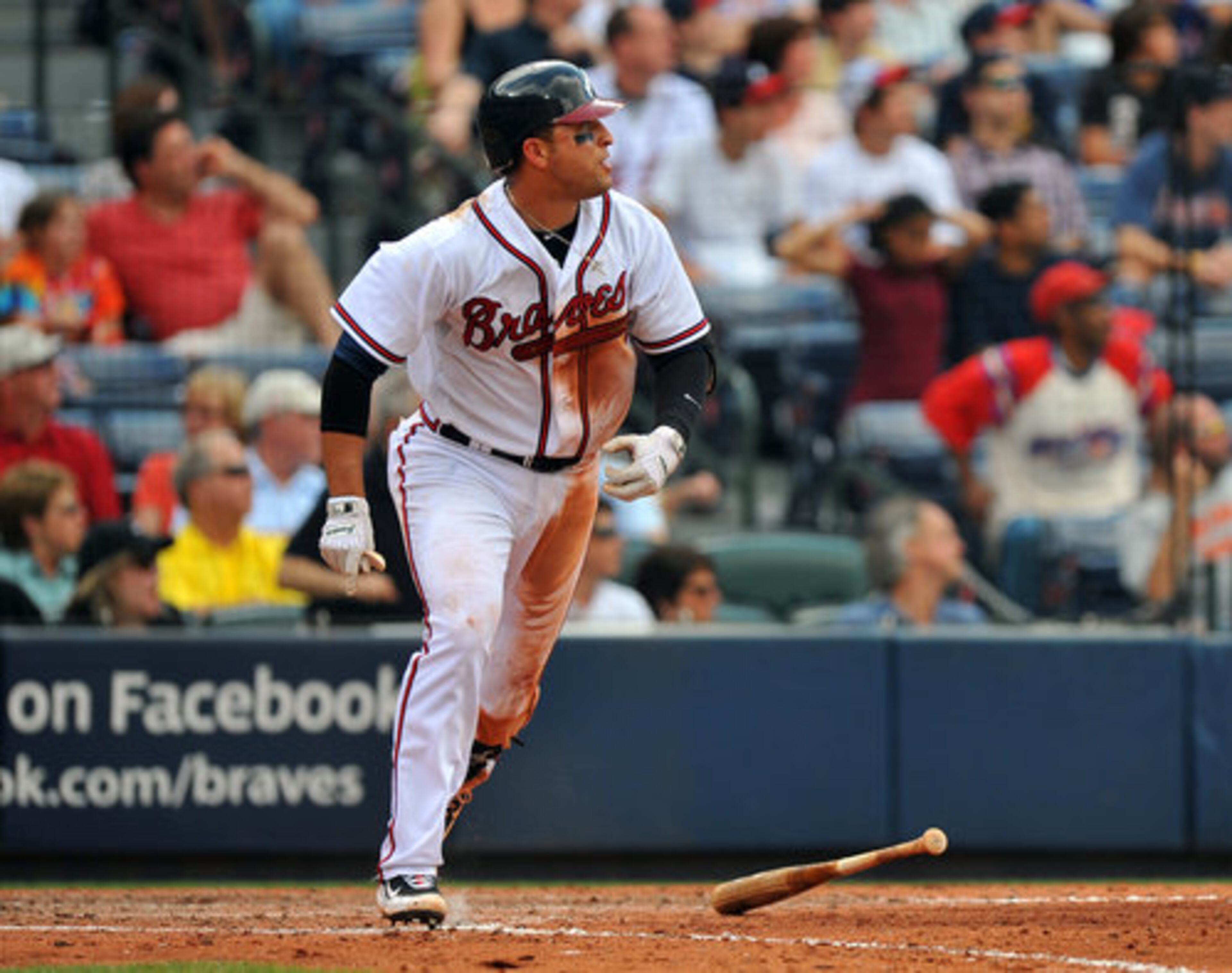Braves' Martin Prado watches his two run RBI double during the 7th inning.