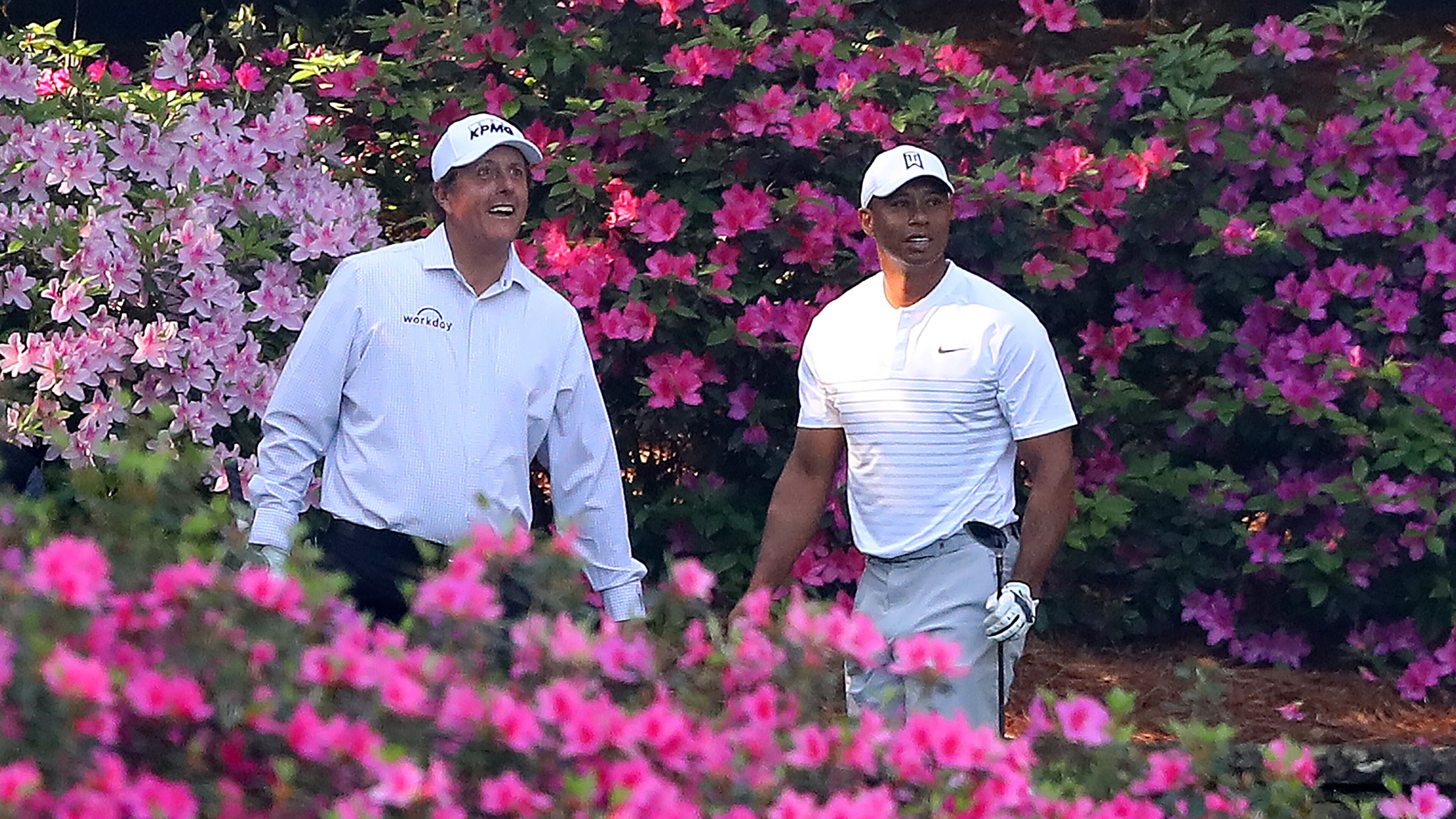 Whatever the stakes were when Phil Mickelson and Tiger Woods played a practice round together this year at the Masters, they weren't made public. (Curtis Compton/Atlanta Journal-Constitution/TNS)