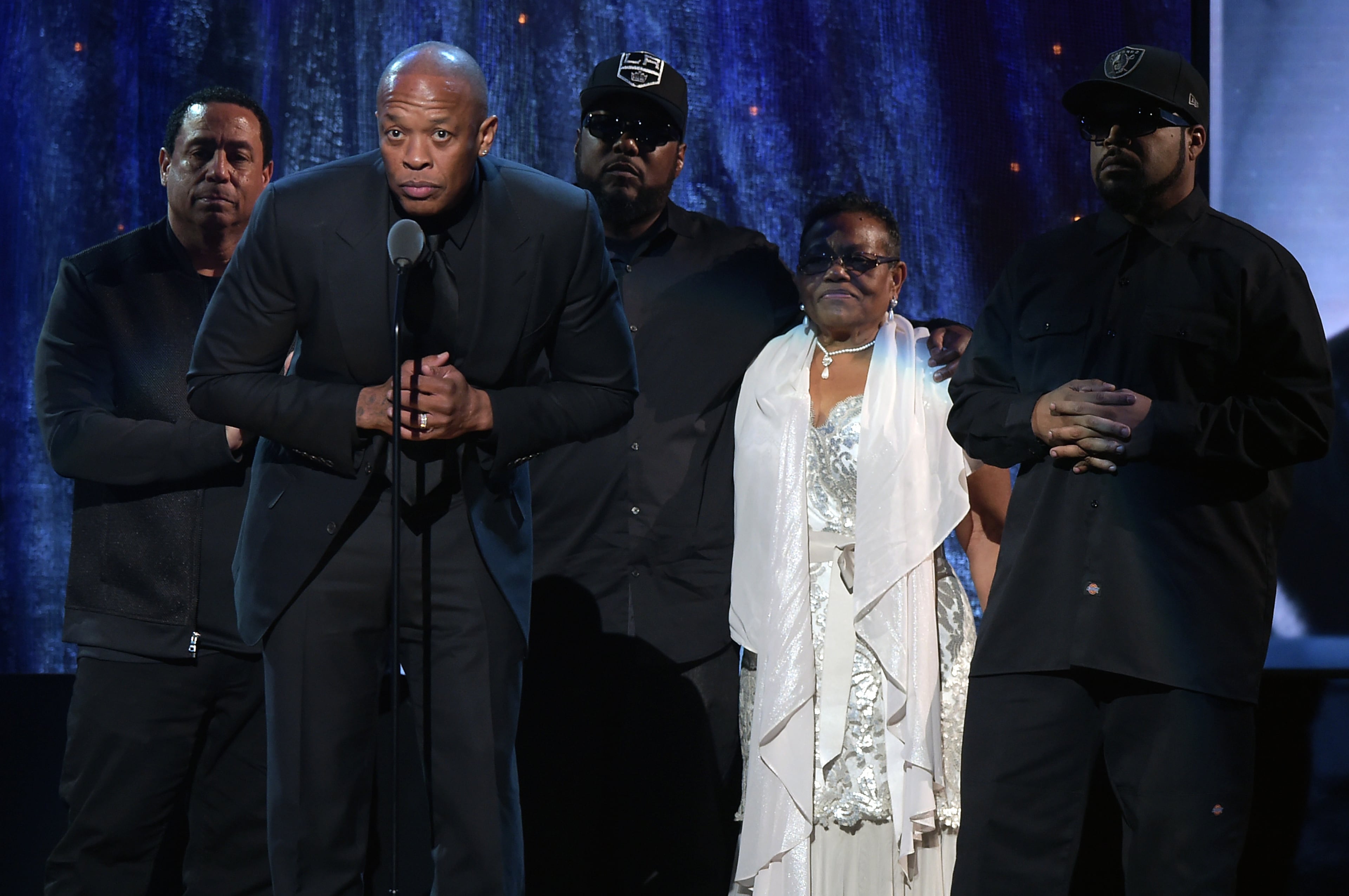 NEW YORK, NEW YORK - APRIL 08: Dr. Dre speaks onstage at the 31st Annual Rock And Roll Hall Of Fame Induction Ceremony at Barclays Center on April 8, 2016 in New York City. (Photo by Theo Wargo/Getty Images)