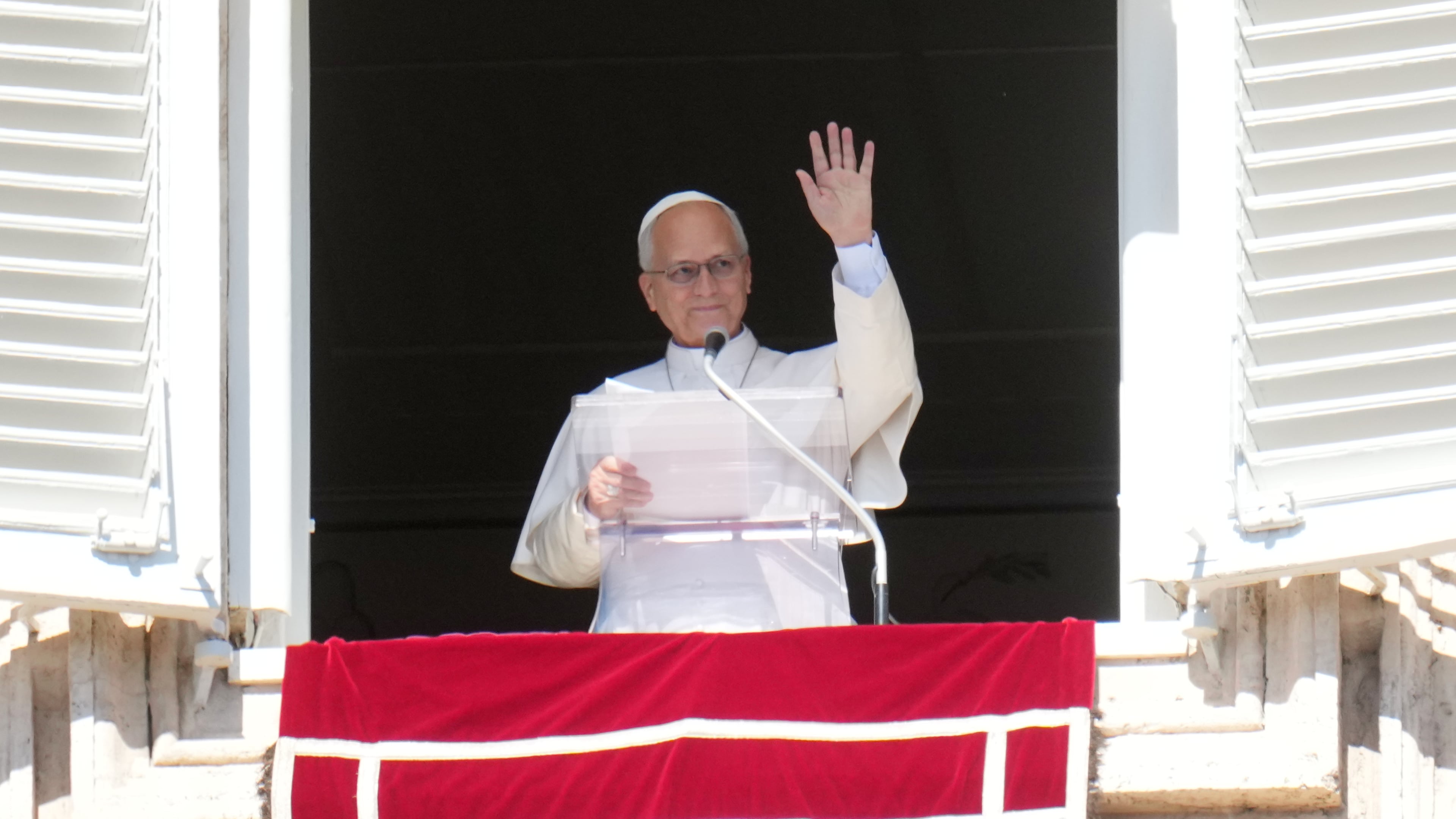 Pope Leo XIV delivers the Angelus prayer in St. Peter's Square at the Vatican, Sunday, Oct. 11, 2026. (AP Photo/Gregorio Borgia)