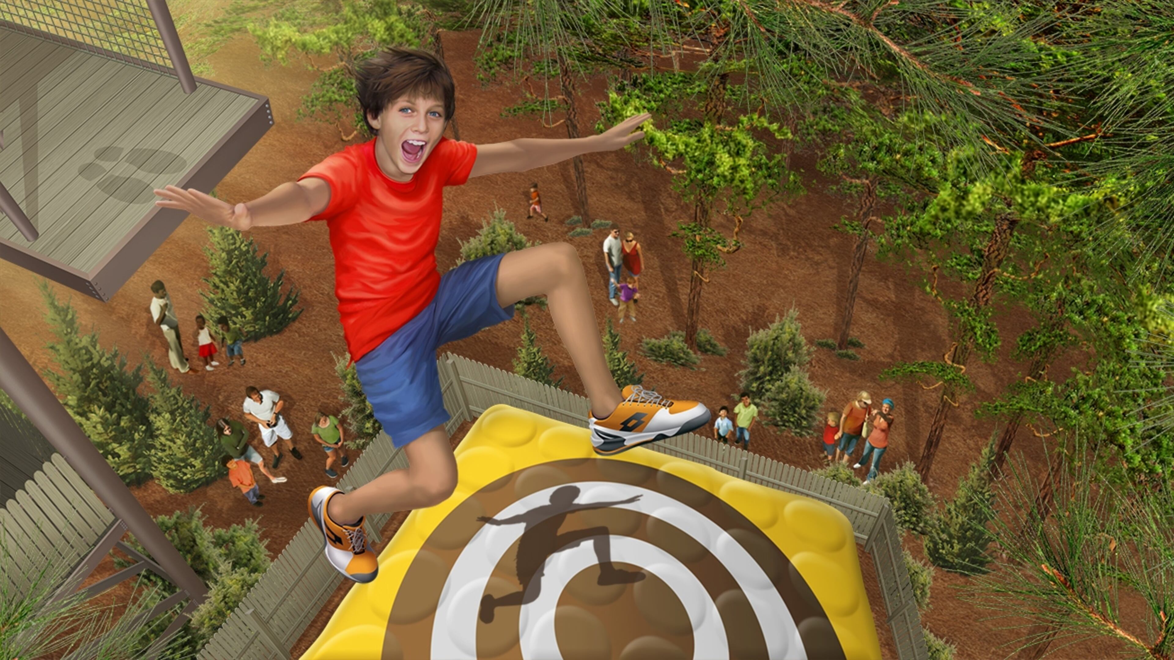 In this artist’s rendering, a patron leaps off the tallest platform at “The Jump,” a new attraction coming to Stone Mountain Park in April. Illustration contributed.